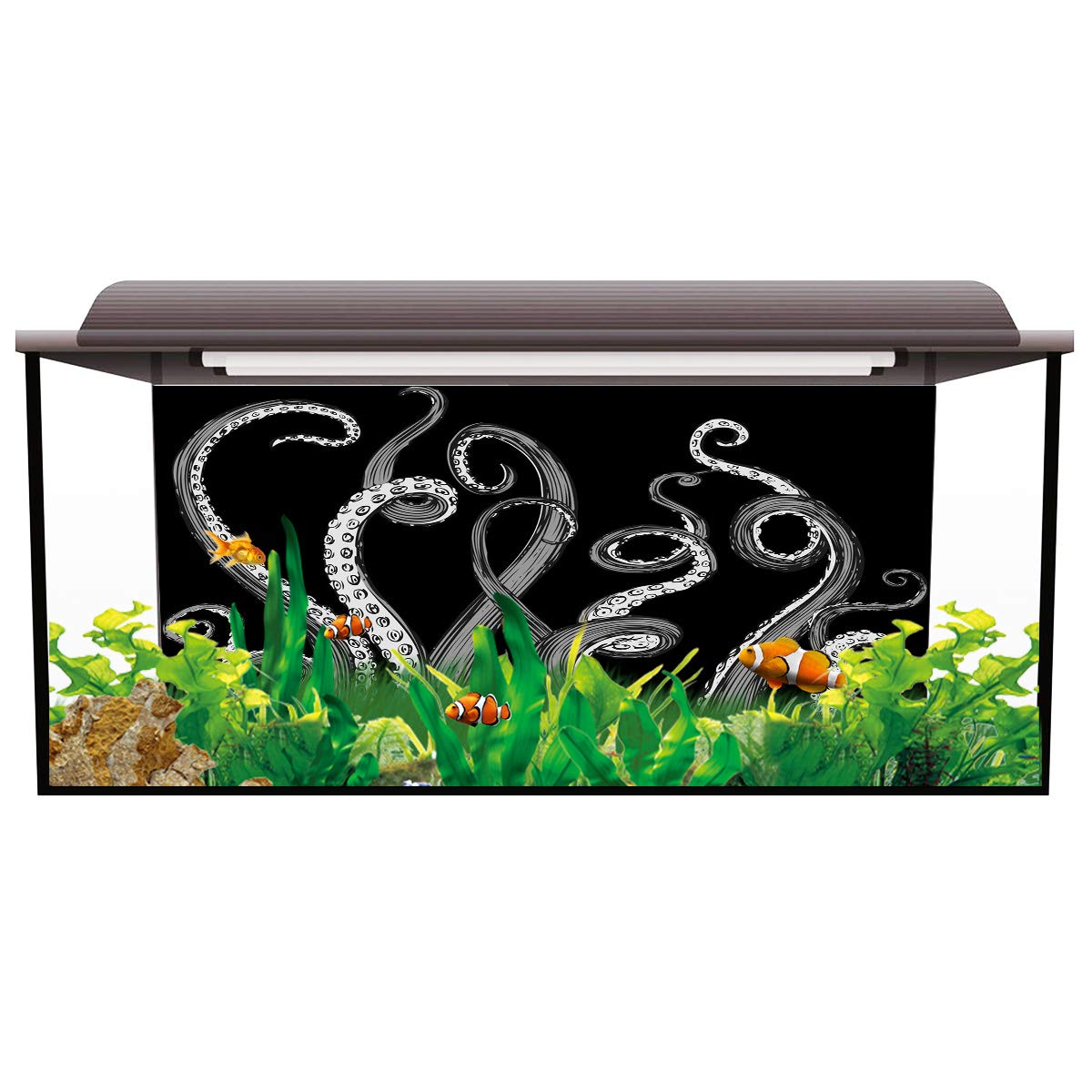 Victories Fish Tank Backdrop - PVC HD Printing Ocean Octopus Aquarium Wallpaper, Black Underwater Poster Background Decor, Cling Decal Sticker for Saltwater & Freshwater Tanks - Perfect for Home, Office & Pet Store Displays