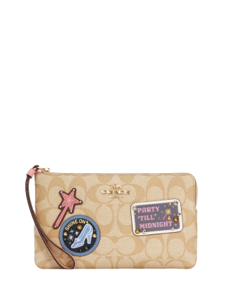 **Coach Disney X Large Corner Zip Wristlet – Signature Canvas with Patches – Perfect for Travel, Shopping & Everyday Use**