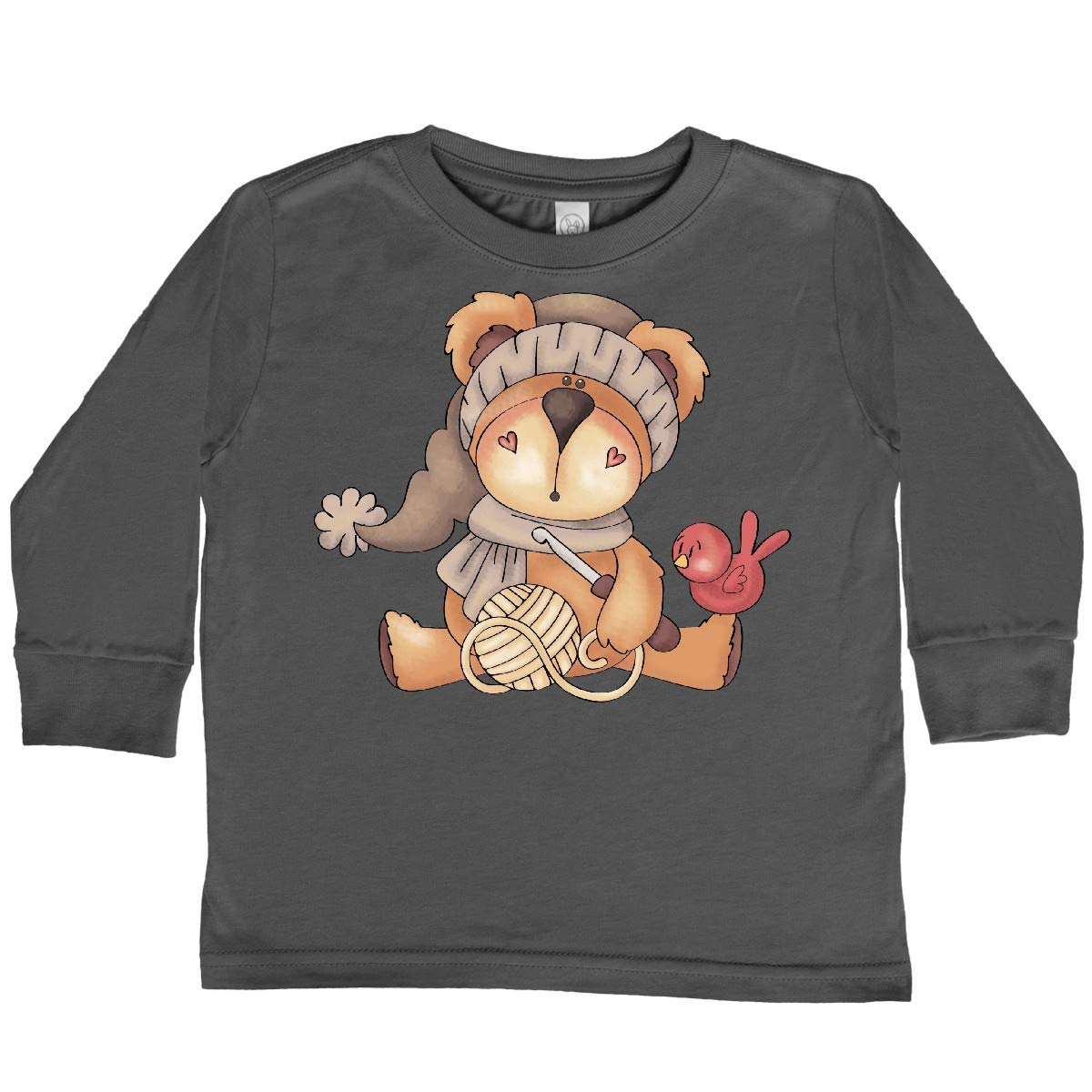 Inktastic Winter Crochet Bear Toddler Long Sleeve T-Shirt - Cute Animal Graphic Tee for Boys & Girls - Cozy Winter Outfit for Playdates & Family Photos