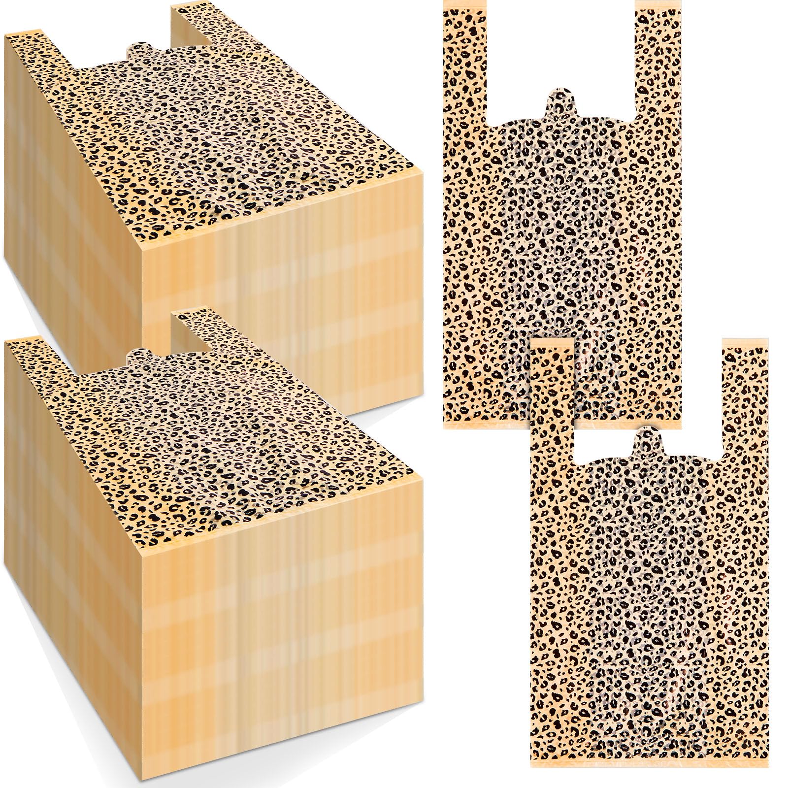 Fulmoon 200 Pcs Plastic T-Shirt Bags with Handles - 21 x 11.4 x 6 Inch Leopard Print Shopping Bags for Retail Stores, Boutiques & Small Businesses | Perfect for Gift Packaging, Merchandise Display & Customer Purchases