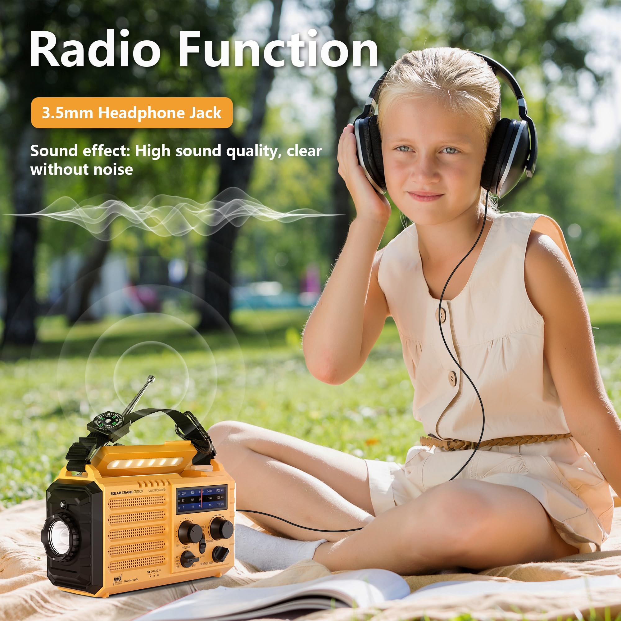 5000 Weather Emergency Radio with Solar & Hand Crank - 5-Way Powered AM/FM/Shortwave/NOAA Survival Radio, USB Power Bank, Flashlight & Reading Lamp - Perfect for Camping, Hiking & Emergency Preparedness