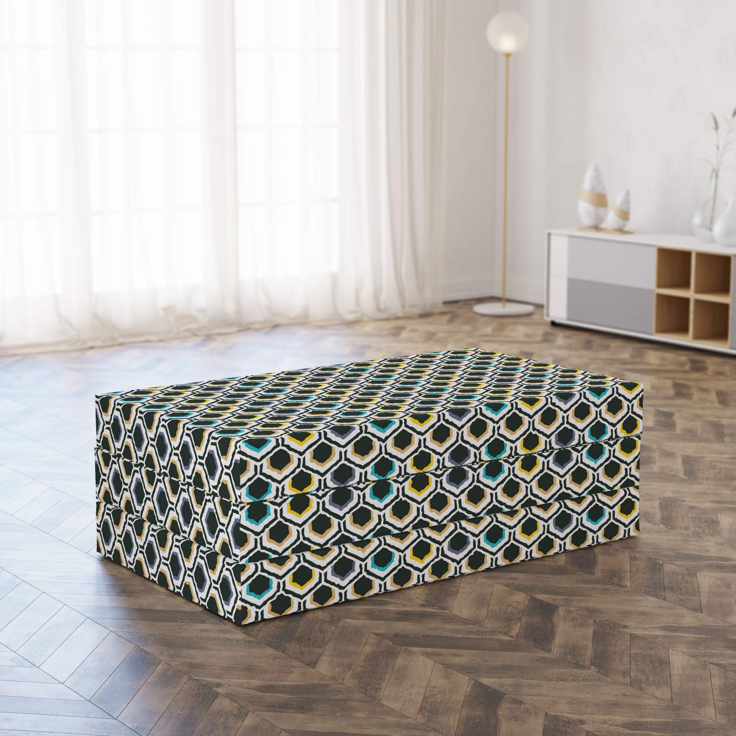 Ambesonne Geometric Foldable Mattress - Hexagonal Overlapping Design for Guest Beds, Camping & Dorm Rooms | Portable Floor Sleeping Mat