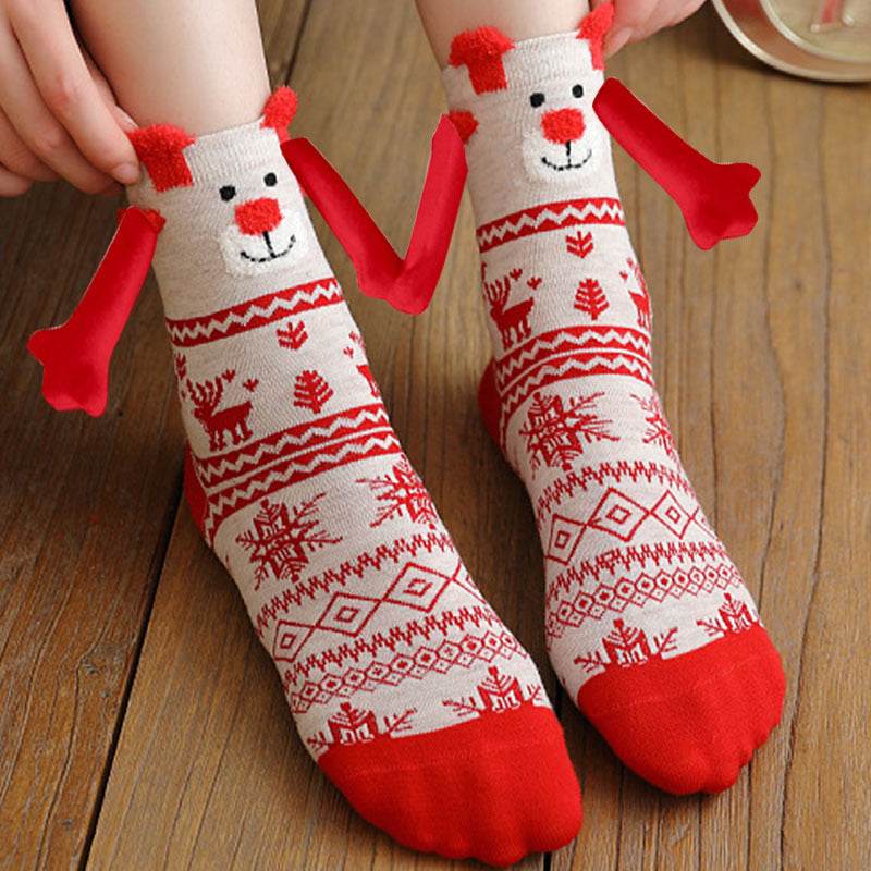 Cozy Christmas Socks for Hand Holding - Warm Holiday Couple Socks for Christmas Gifts, Stocking Stuffers & Romantic Winter Nights