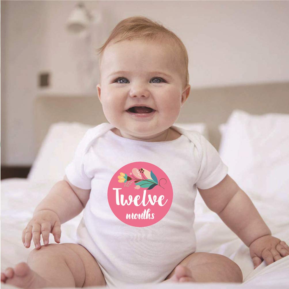 Ciieeo 12-Month Baby Milestone Stickers Set - Floral Cute Infant Growth Photo Props for Newborn Girls | Perfect for Monthly Baby Photos, First Birthday Decorations & Nursery Wall Art