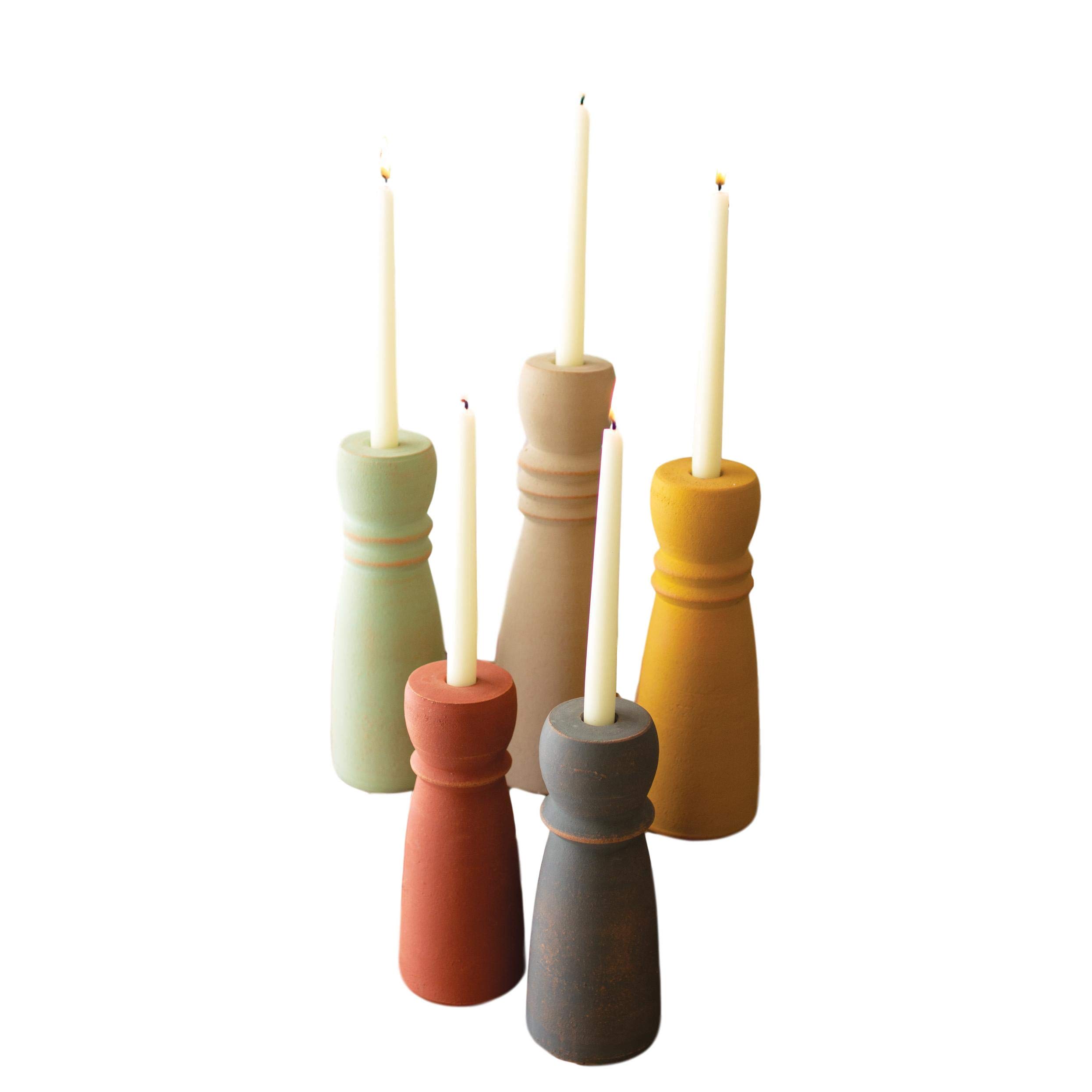 Vintage Style Colorful Clay Taper Candle Holder Set of 5 - Romantic Home Decor Centerpiece for Dining Table, Wedding, Party & Boho Decor