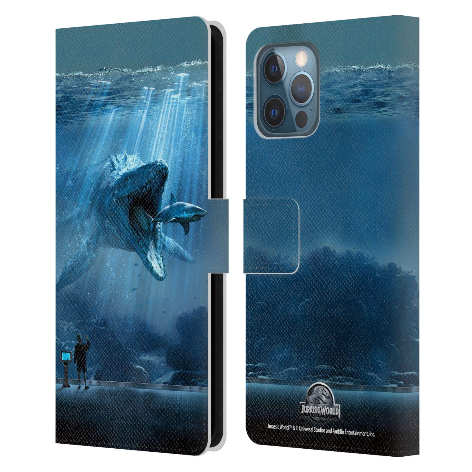 Jurassic World Mosasaurus Leather Wallet Case for iPhone 12 Pro Max - Officially Licensed Book Style Phone Cover with Key Art Design, Perfect for Travel, Work & Everyday Use
