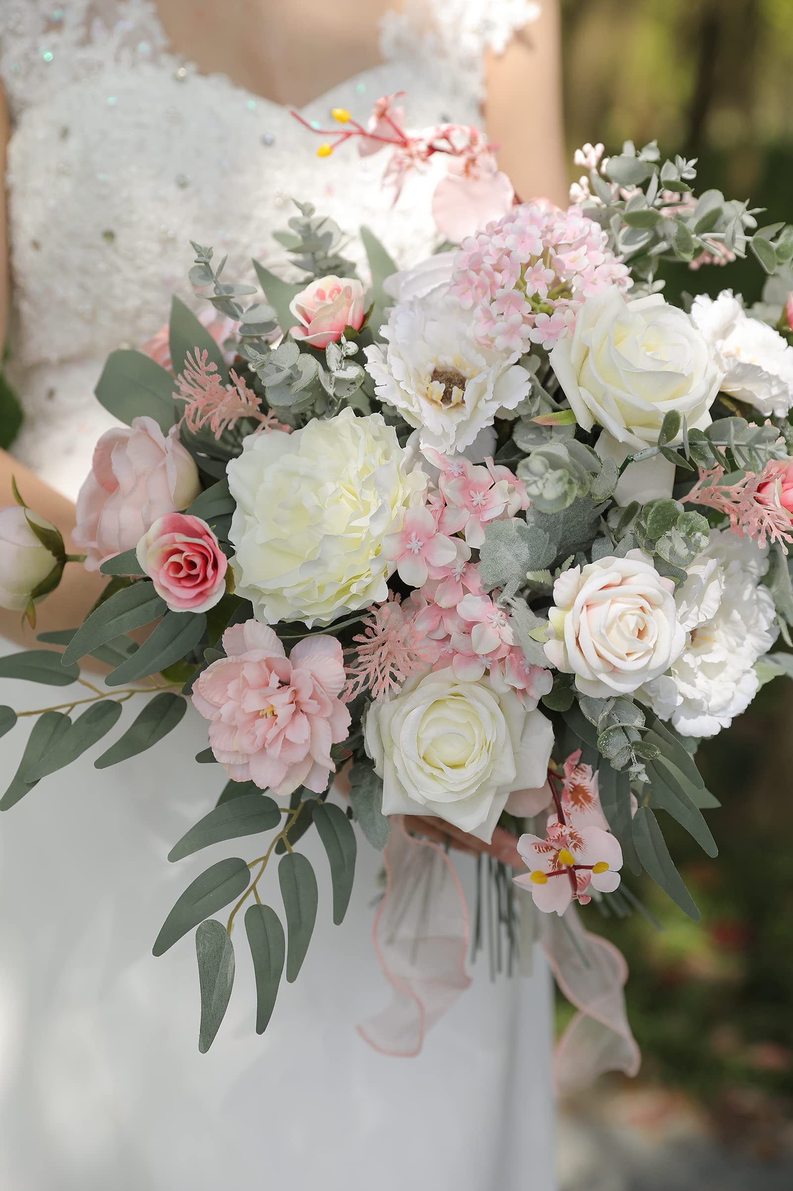 Artificial Silk Flowers Combo Set - DIY Wedding Bouquets, Floral Centerpieces for Tables, Party & Baby Shower Decor (Pink & White) - Perfect for Home, Office & Event Decorations