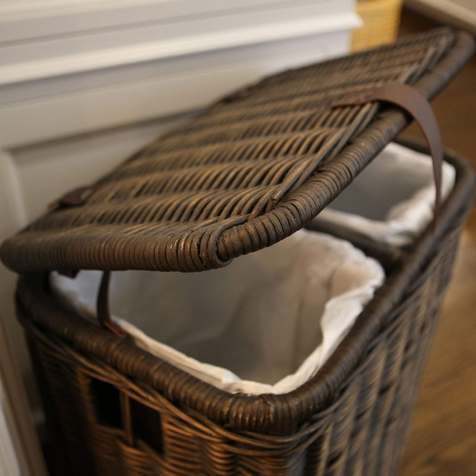 Divided Wicker Recycling Basket with Removable Metal Liner - 20