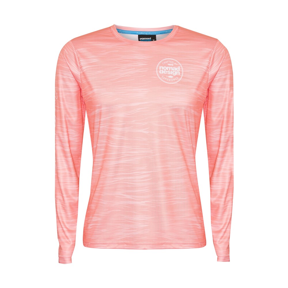 Women's Quick-Dry UPF 50+ Fishing Shirt - Coral Swell Print, Lightweight & Breathable for Outdoor Activities, Hiking, and Beach Wear