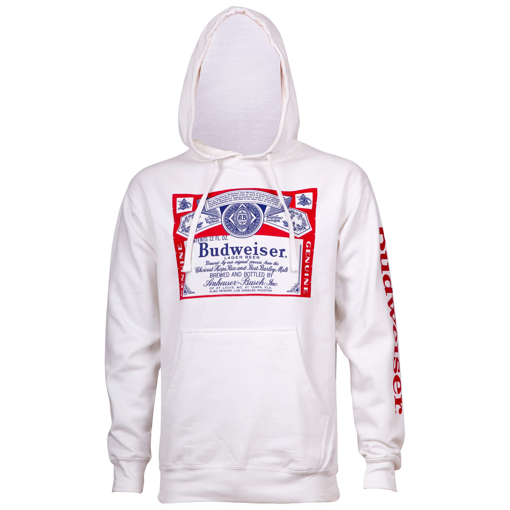 Budweiser Beer Men's White Hoodie Sweatshirt - Casual Pullover for Sports, Outdoors & Streetwear Fashion