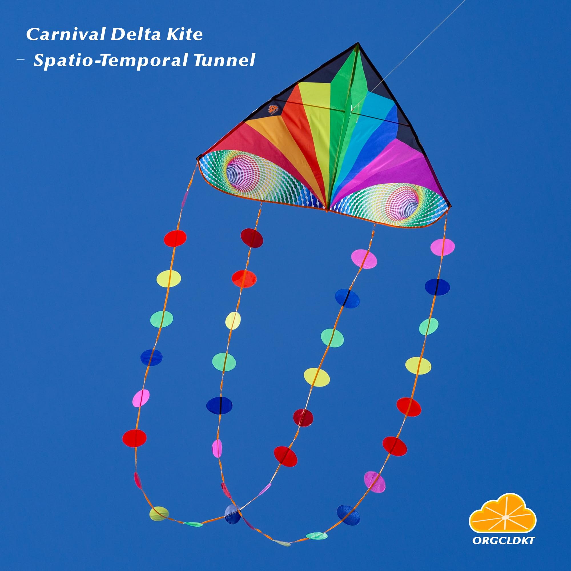 ORGCLDKT Carnival Rainbow Delta Kite with Star & Oval Tails - Easy to Fly Kite for Kids Ages 5-12, Teens & Adults - Perfect for Beach, Park & Outdoor Family Fun - Includes Colorful Carry Bag & Simple Assembly