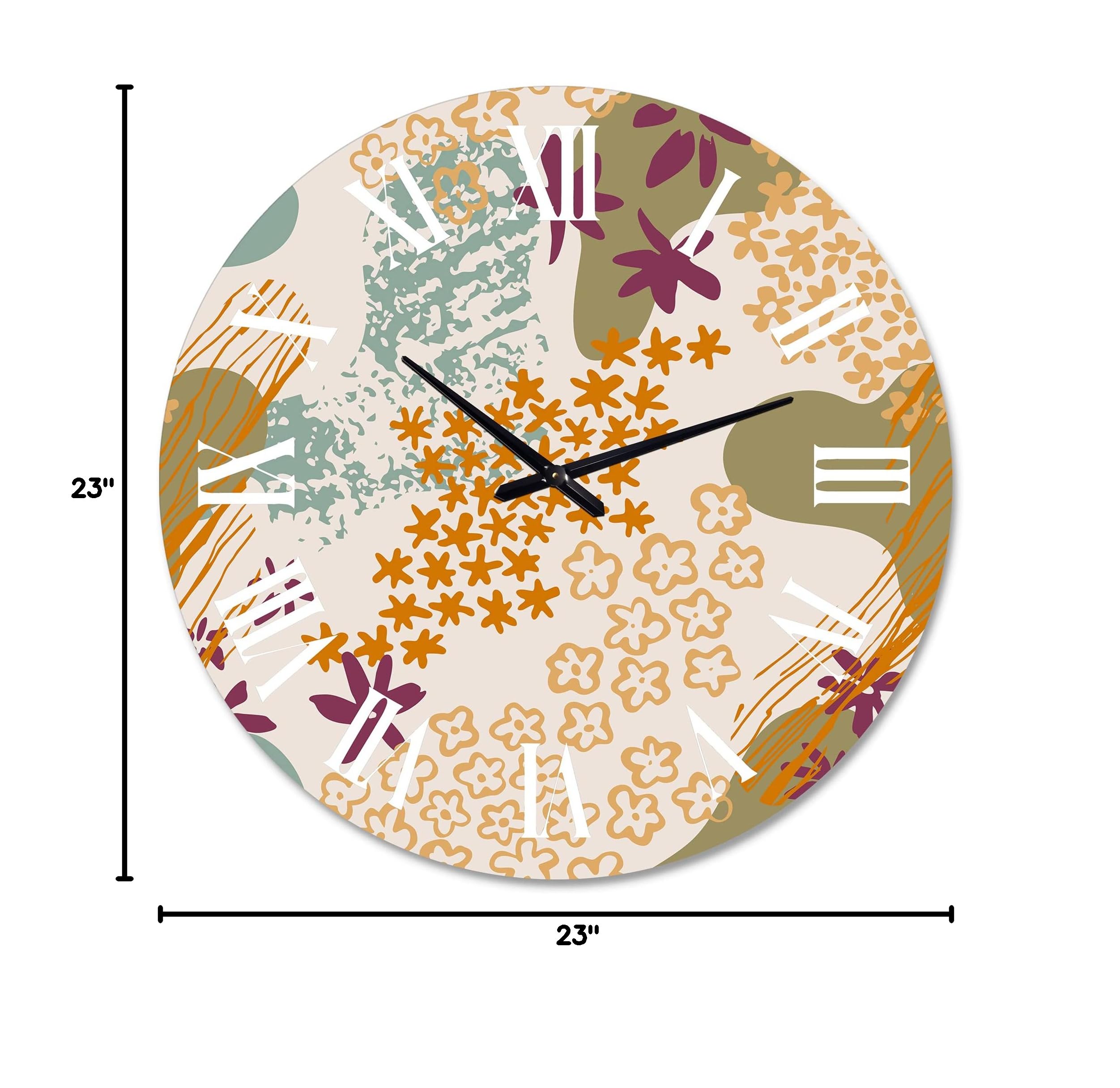 DesignQ Modern Abstract Wall Clock with Floral Silhouettes & Fluid Shapes - Large Fractal Art Wall Clock for Bedroom, Living Room & Office Decor | Perfect for Home, Office & Gift Giving