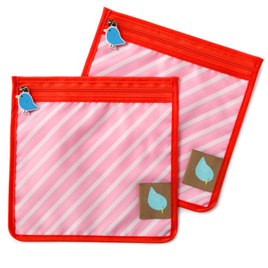 Jaq Jaq Bird Reusable Food Pouches - Set of 2 (Pink Stripe) | Eco-Friendly Snack Bags for Kids Lunch, Baby Puree & On-the-Go Snacks | BPA-Free & Washable