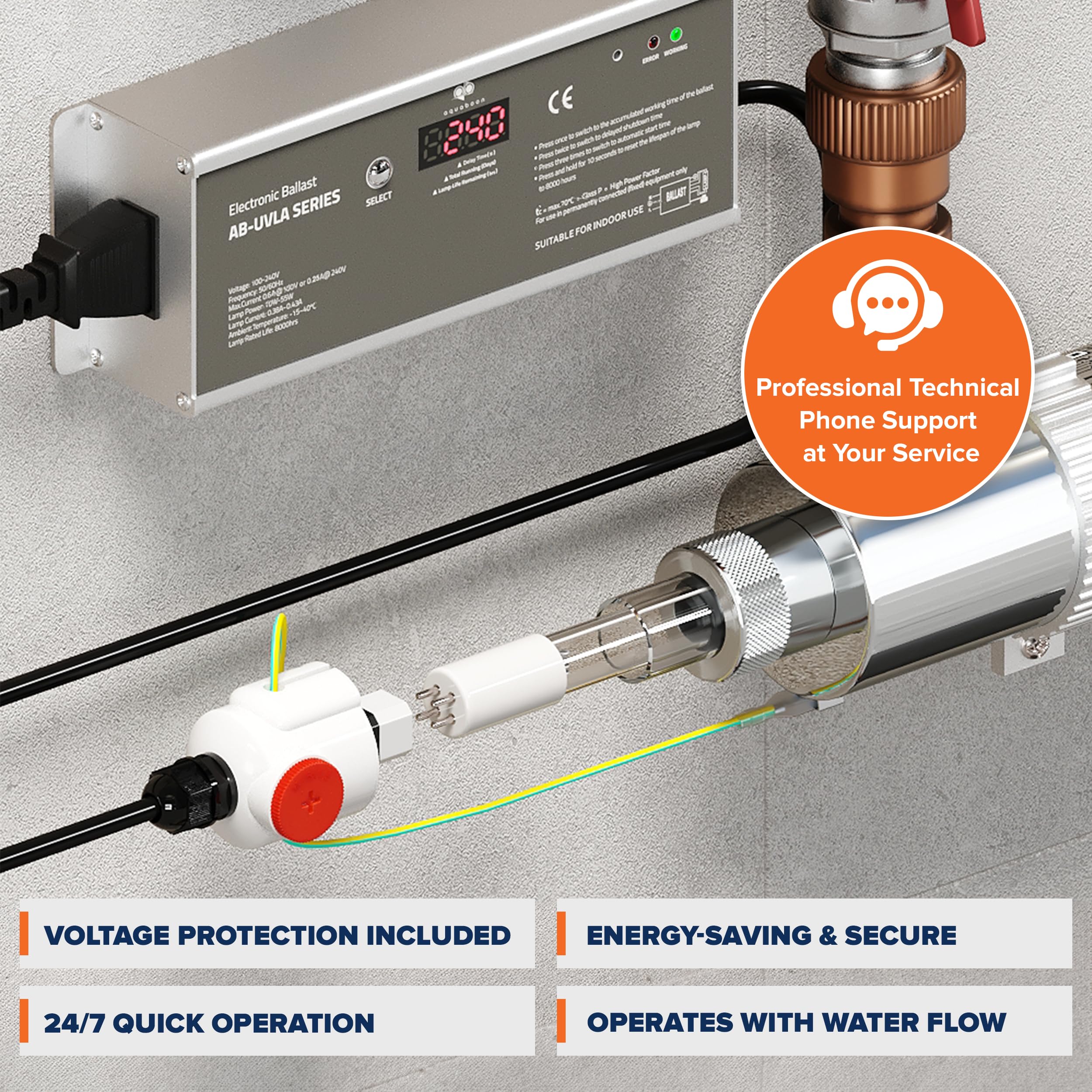 55W UV Water Purification System - 12 GPM Whole House UV Water Filter with Smart Flow Sensor | Well Water Purifier with Extra UV Lamp | Perfect for Home, RV & Camping Water Safety