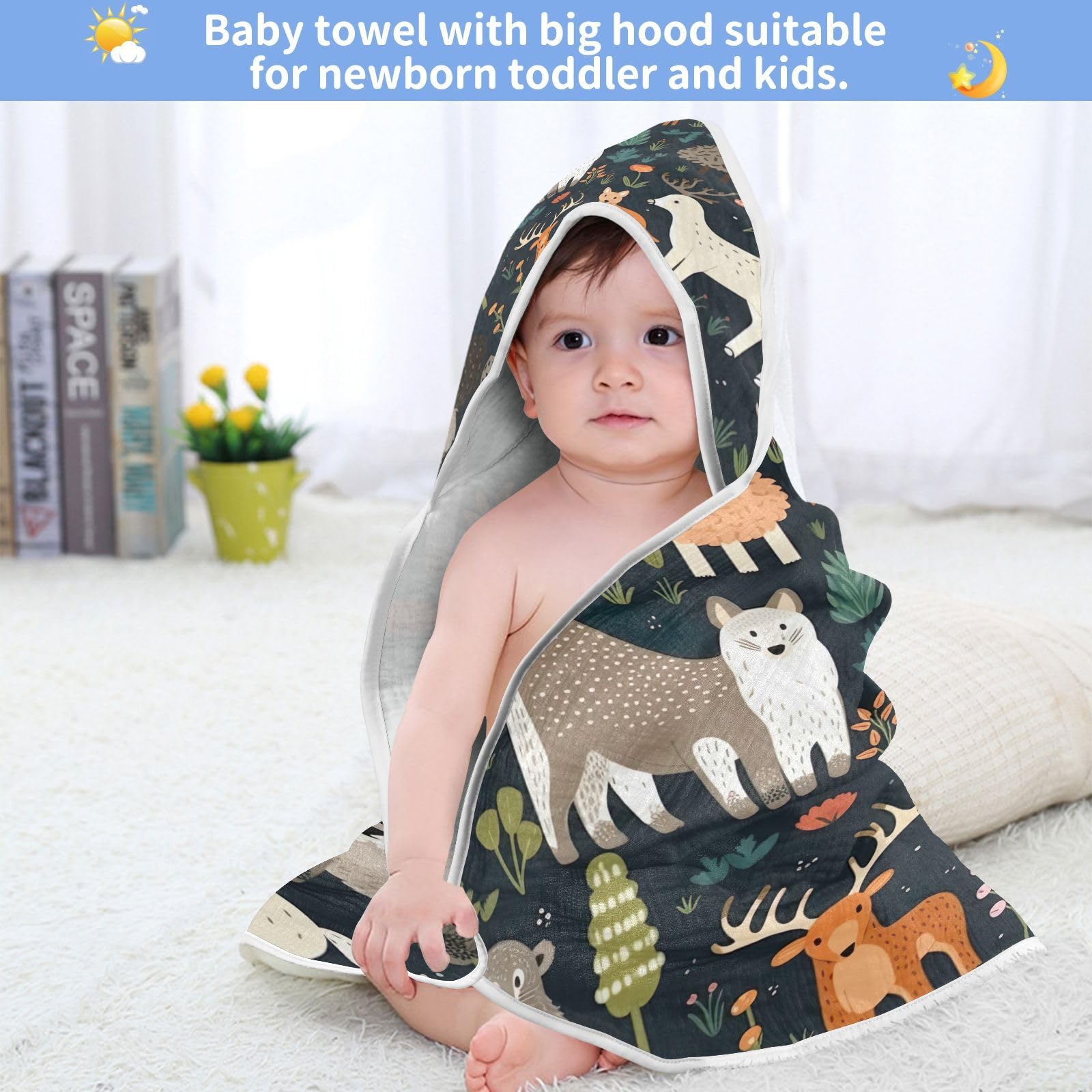 Soft & Absorbent Forest Animals Baby Hooded Towel - 30x30 Inch Unisex Bath & Shower Towel for Newborns, Infants & Toddlers - Perfect for Bath Time, Swimming & After-Spa Wrap