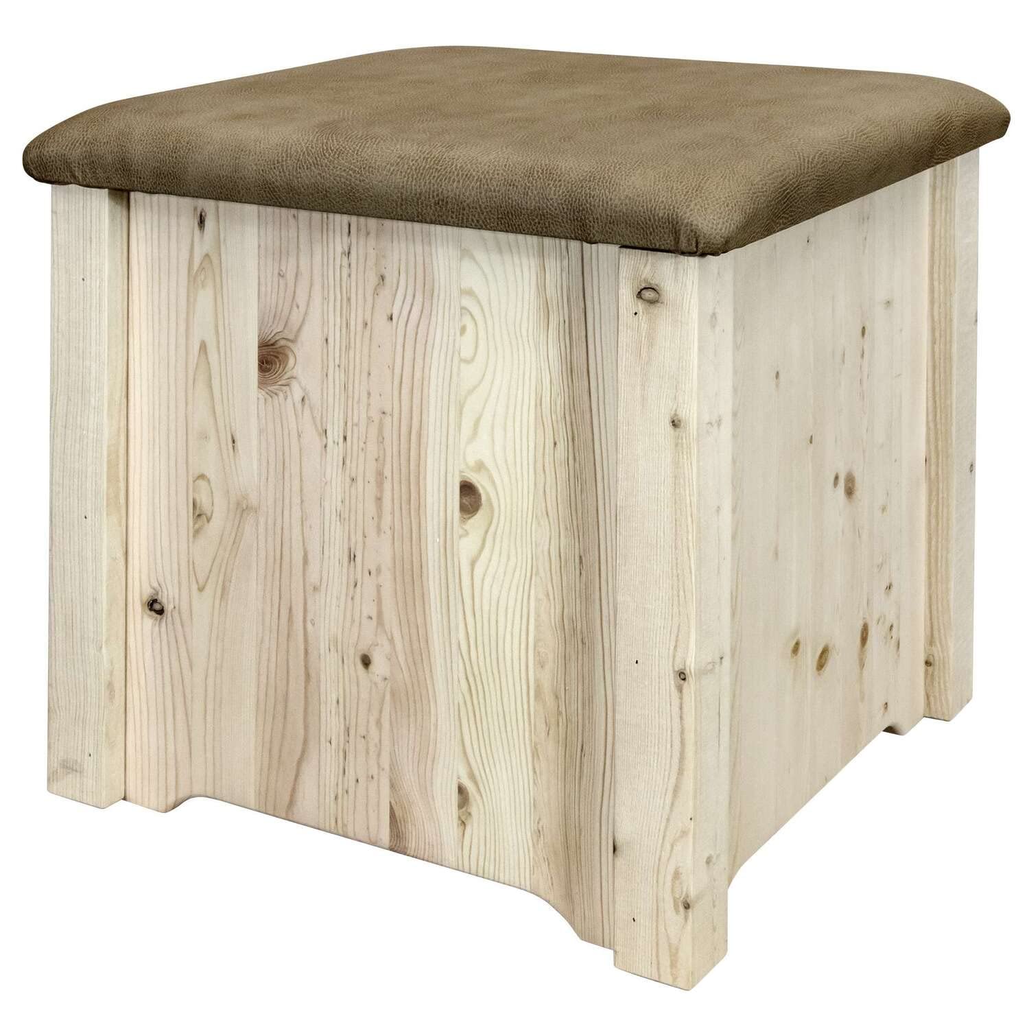 Montana Woodworks Homestead Collection Upholstered Storage Ottoman with Clear Lacquer Finish - Perfect for Living Room, Bedroom & Home Decor
