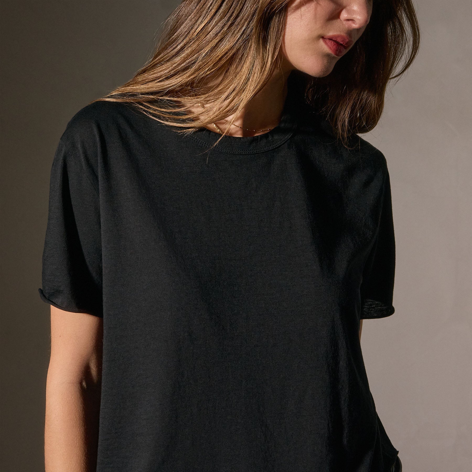 Premium Cotton Linen Silk Blend T-Shirt for Women - Soft & Breathable Black Tee - Perfect for Casual Wear, Layering & Summer Outfits
