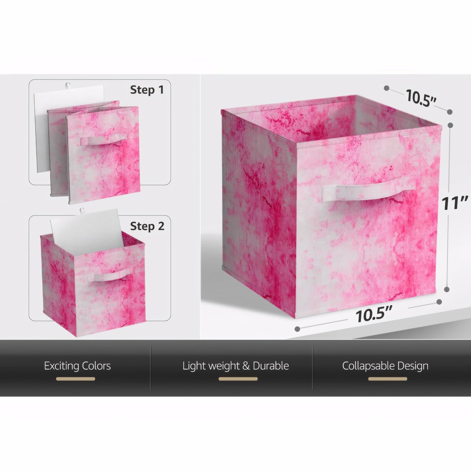 Colorful Collapsible Storage Bins 6-Pack - Foldable Fabric Storage Boxes with Handles, 11 Inch Organizer Cubes for Shelves, Closet, Nursery & Home Organization