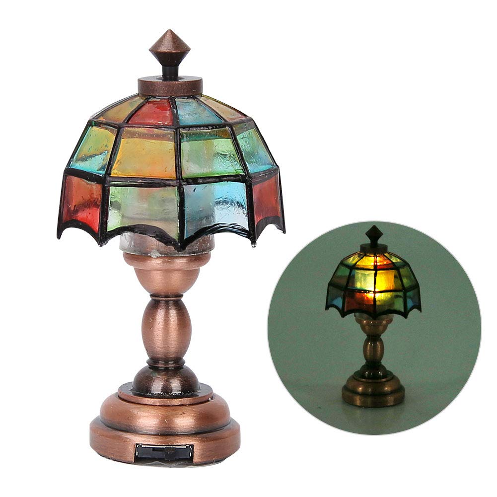 1:12 Scale Mini LED Dollhouse Desk Lamp - Vintage Umbrella Shaped Lampshade Table Light for Children's Room Decor, Toy House Accessories & Gift Ideas | Perfect for Dollhouse Displays, Kids Bedroom Decorations & Miniature Collectors