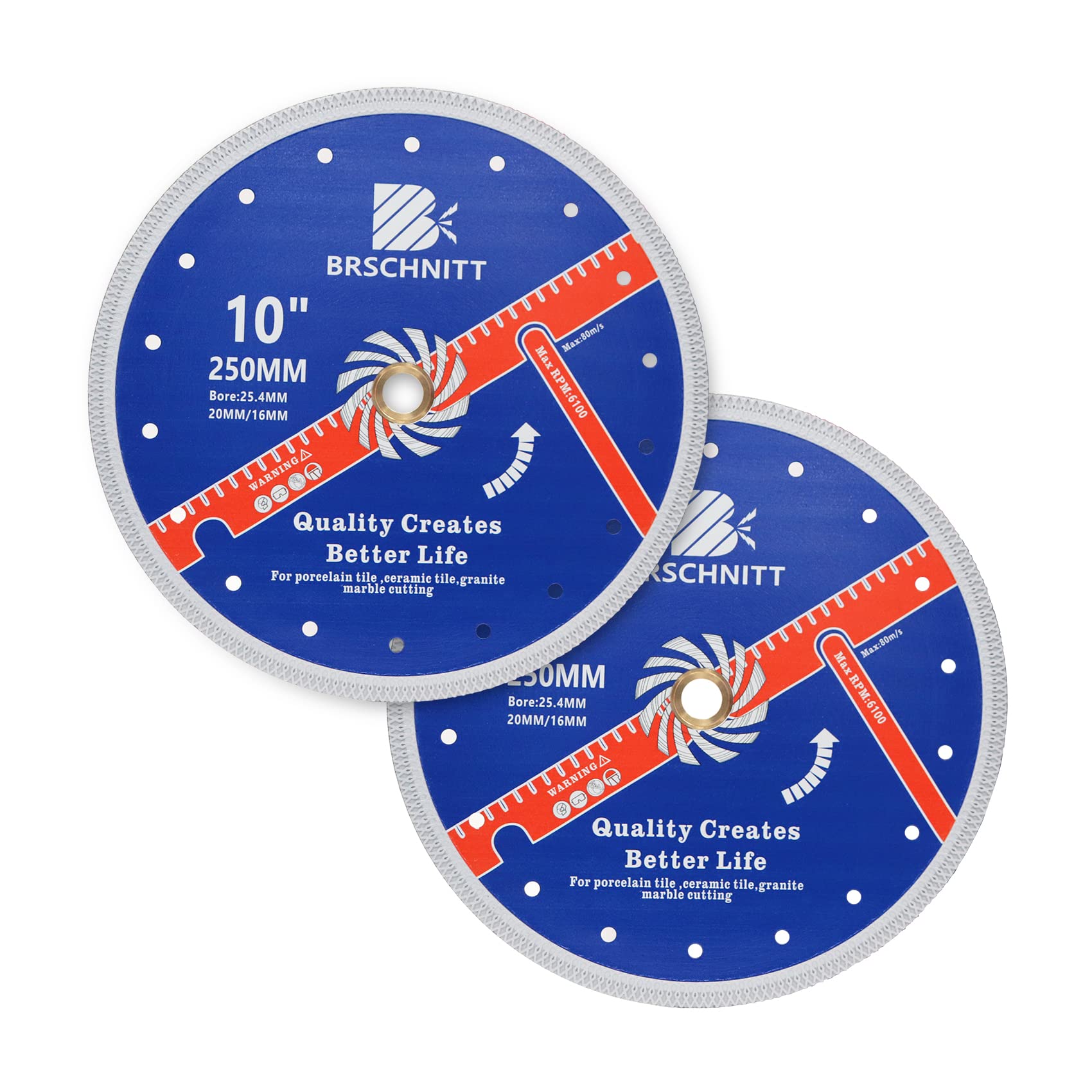 BRSCHNITT 10 Inch Diamond Porcelain Saw Blade - 2 Pack (250mm) with 1