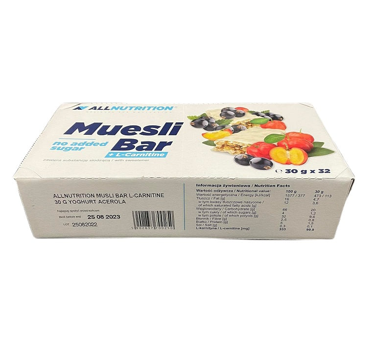 Allnutrition Muesli Bar with L-Carnitine, Yogurt & Acerola - 32 Protein Bars for Energy & Weight Management | Healthy Snack for Gym, Work & On-the-Go