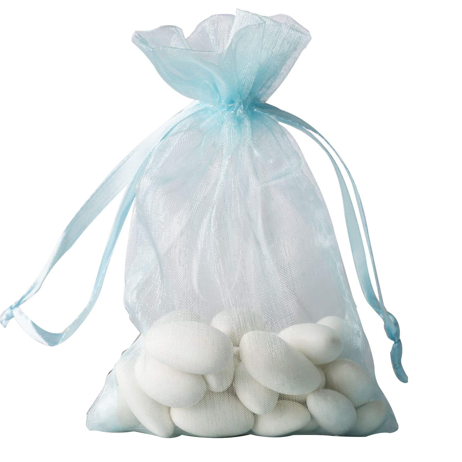50 Pcs 4x6 Inch Light Blue Organza Drawstring Bags - Wedding Favors, Jewelry Pouches, Candy Gift Bags for Party, Baby Shower & Bridesmaid Gifts - Perfect for Wedding Decorations, Birthday Party Favors and Small Gift Packaging
