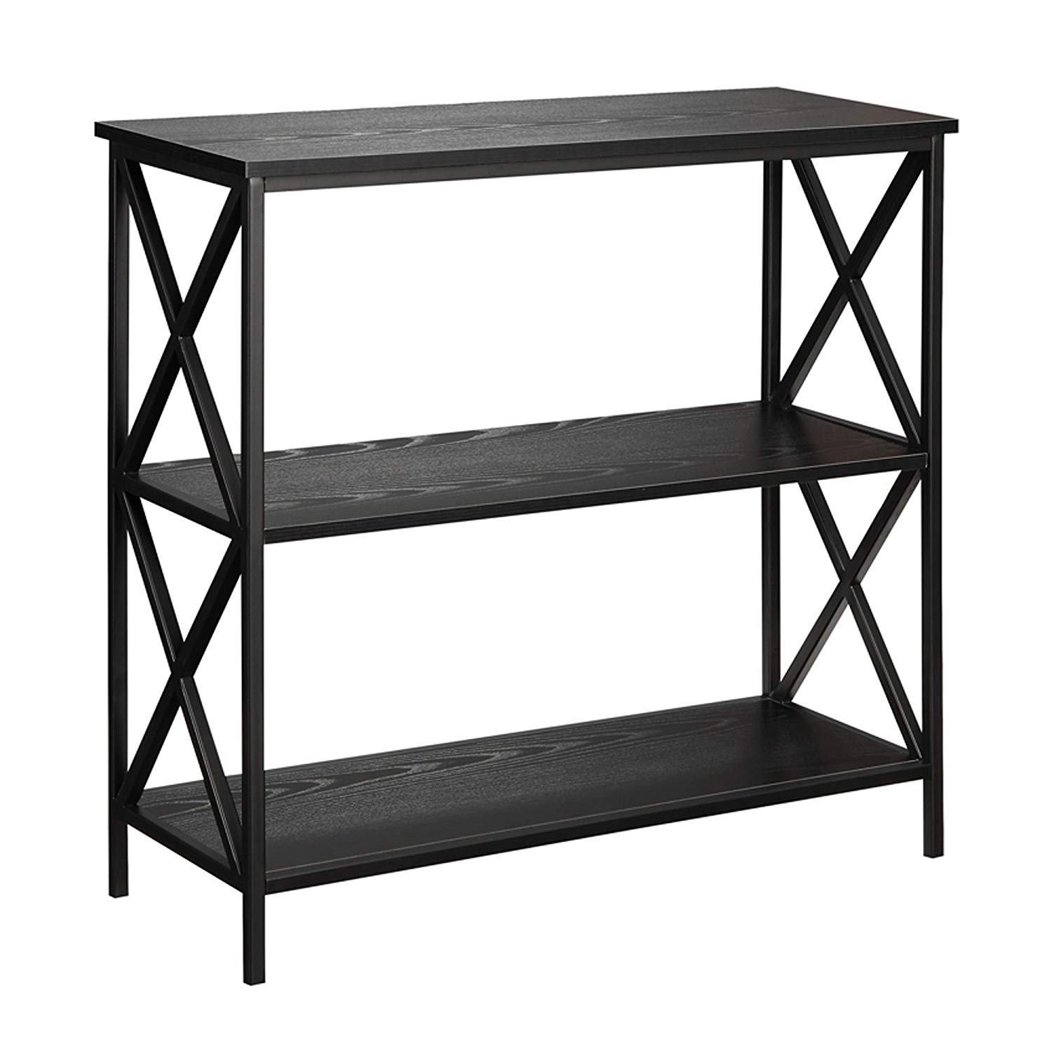 Convenience Concepts Tucson 3-Tier Bookcase, Black - Modern Storage Shelf for Books, Decor & Office Supplies | Perfect for Living Room, Bedroom or Home Office Organization