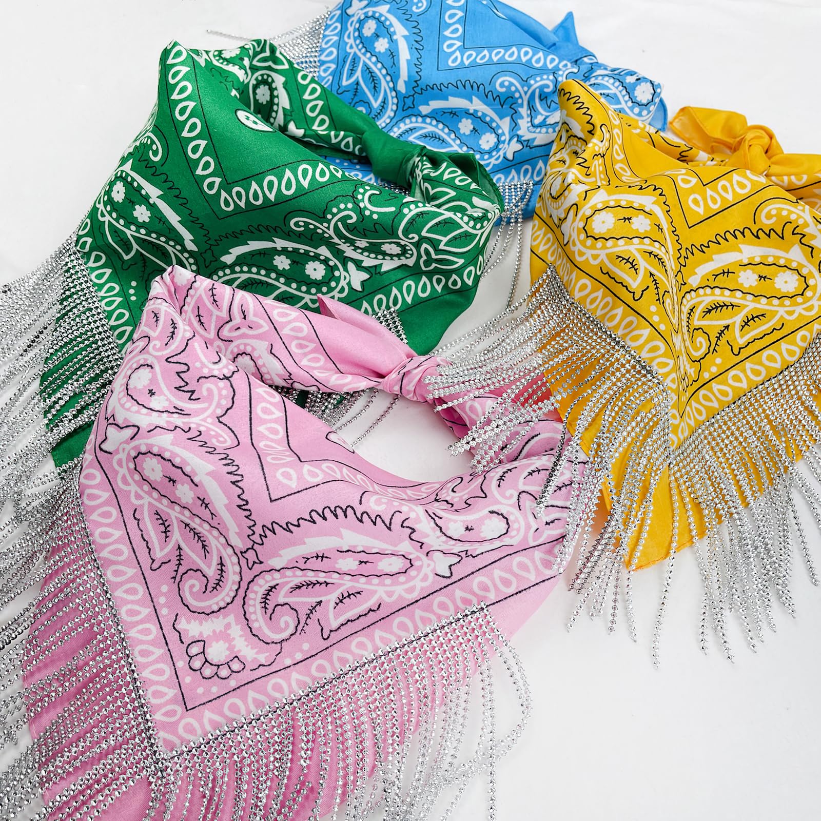 Sparkly Rhinestone Fringe Bandana for Women & Men - Disco Cowgirl & Bachelorette Party Accessory - Halloween Costume Bandana with Heart Sunglasses - Perfect for Music Festivals, Rodeos & Themed Parties