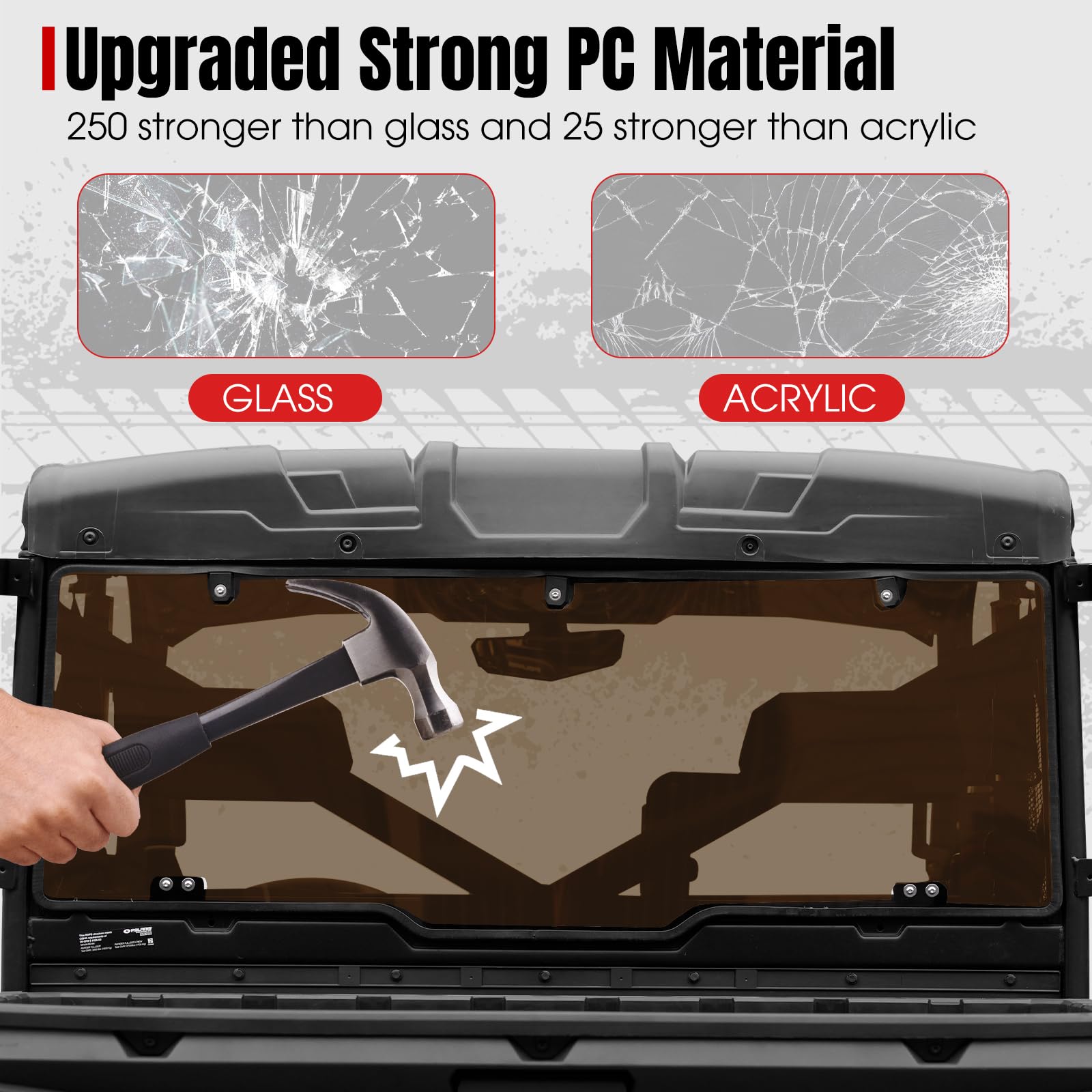 Tinted Rear Window for 2017-2025 Polaris Ranger XP 1000 & Crew | UTV PRO Dark Back Windshield Accessories | Perfect for Off-Roading, Hunting & Farm Work