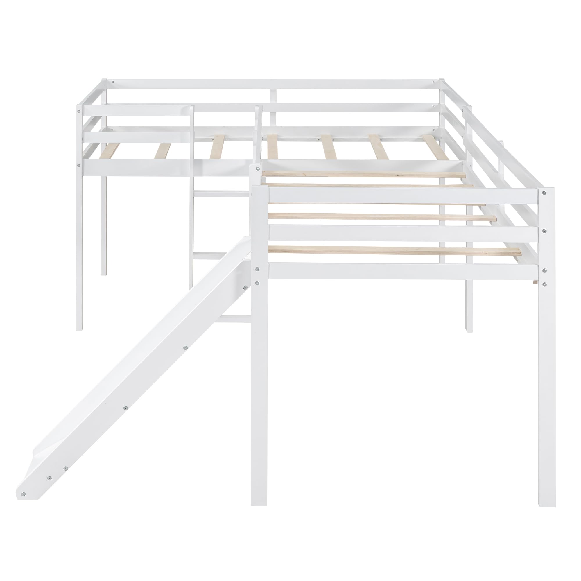 L-Shaped Twin Loft Bunk Bed with Ladder & Slide - Space-Saving Kids Bunk Bed for Siblings, Teens & Small Rooms - No Box Spring Required - Perfect for Bedrooms, Dorms & Vacation Homes