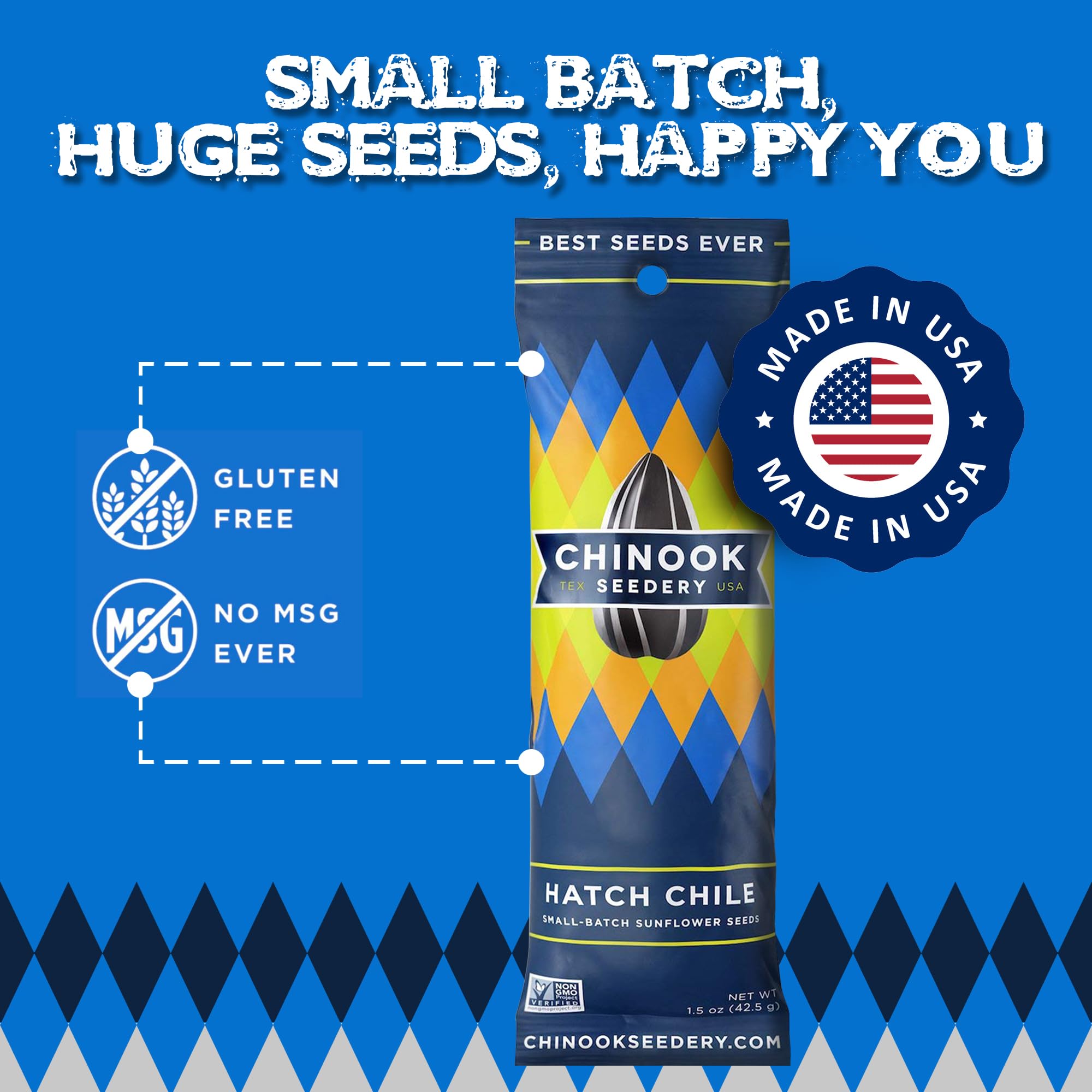 Chinook Seedery Roasted Sunflower Seeds - Jumbo Low Sodium Keto Snacks, Gluten Free & Non GMO - 1.5 oz (Pack of 36) Hatch Green Chile - Perfect for Hiking, Baseball Games, School Lunches & Healthy On-the-Go Snacking