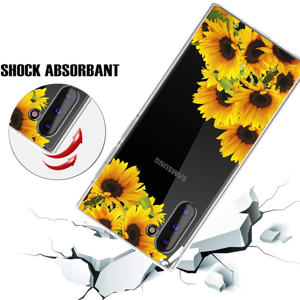 **Samsung Galaxy Note 10 5G Case - Cute Clear Sunflower TPU Protective Cover for Women & Girls | Slim Shockproof Soft Phone Case for Everyday Use & Travel**