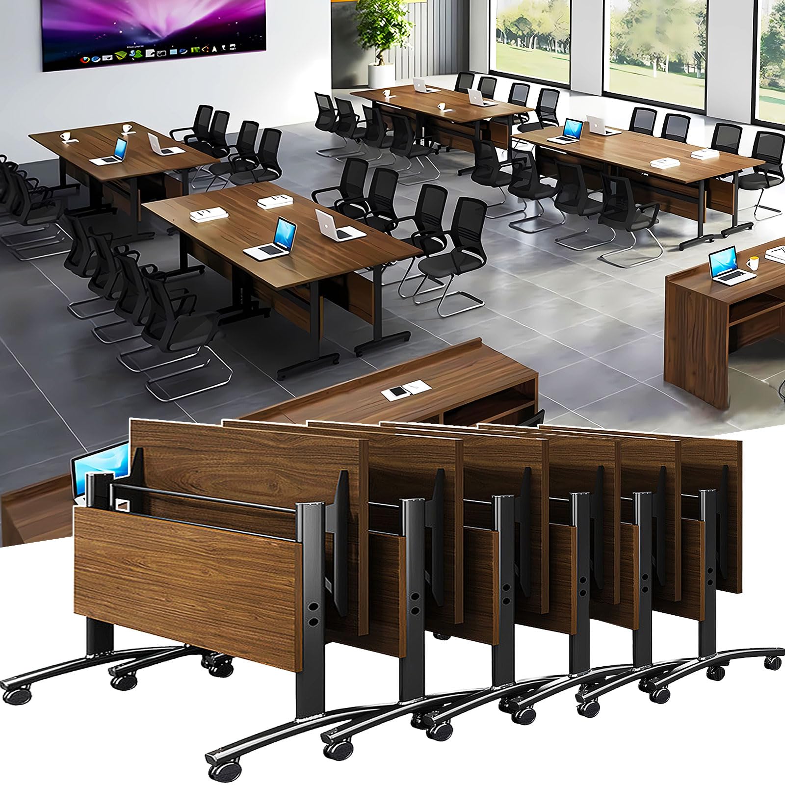 Foldable Flip Top Conference Table with Wheels - 4-Pack 47.2