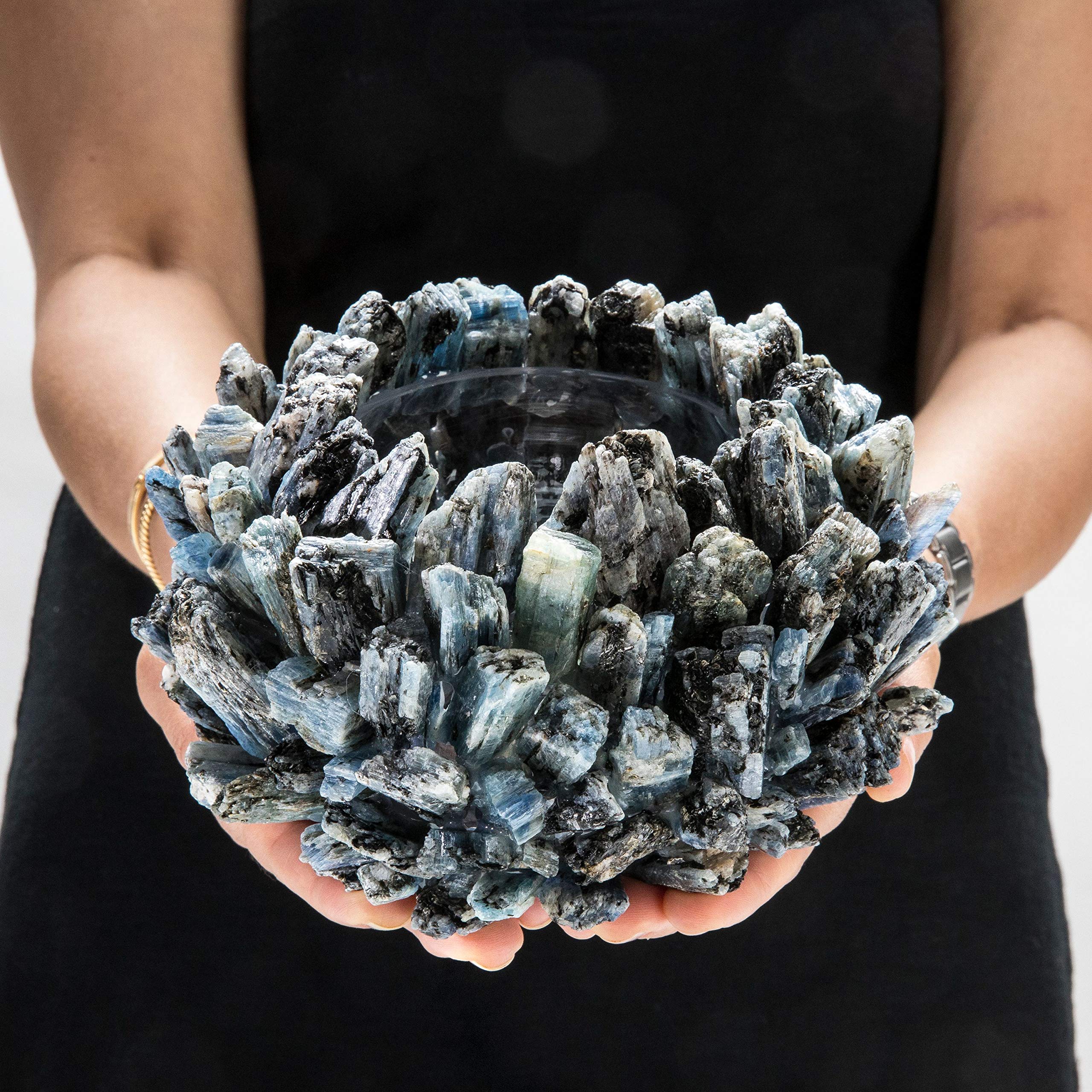 Natural Kyanite Cluster Crystal Vase - Handcrafted Healing Geode for Home Decor, Meditation & Energy Healing | Unique Spiritual Gift for Yoga & Reiki Practitioners