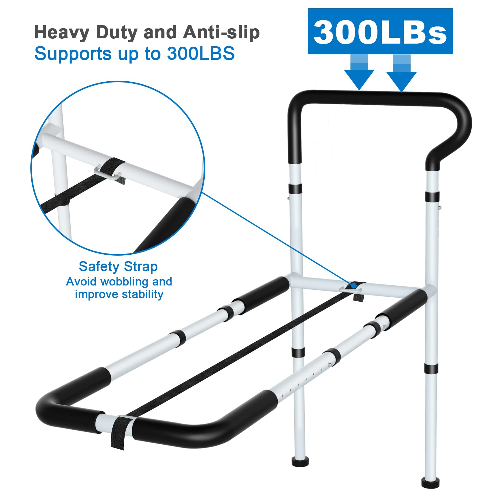 **KingPavonini Adjustable Bed Rails for Elderly Adults - Non-Slip Ergonomic Handle, Storage Pocket, Supports 300 Lbs, Tool-Free Assembly - Ideal for Seniors Safety, Fall Prevention & Bed Mobility Assistance**
