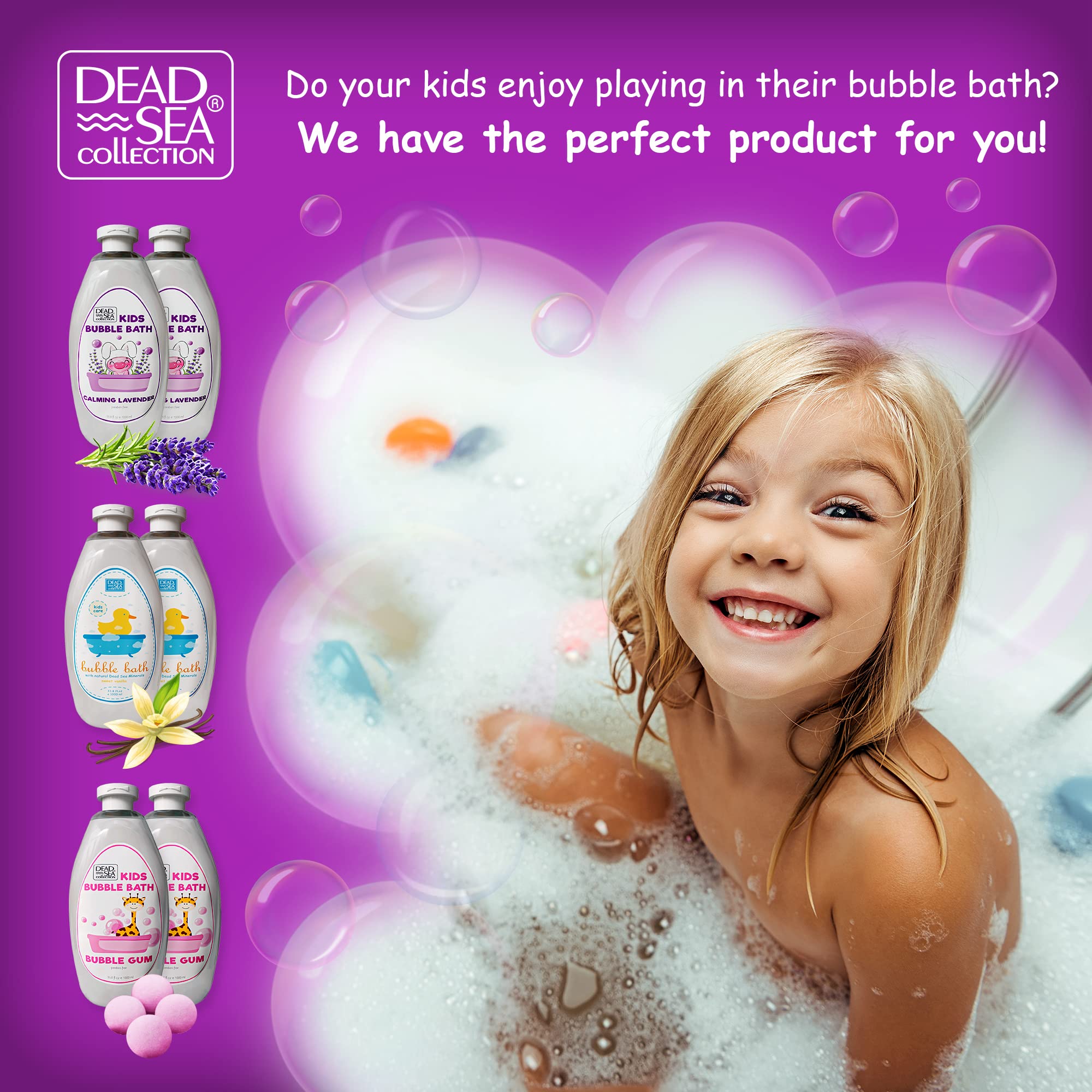 Dead Sea Lavender Bubble Bath for Kids - Hydrating & Cleansing Liquid Bath Bubbles with Lavender Oil & Pure Dead Sea Minerals - 2 Pack Large Bottles (67.6 fl.oz) - Perfect for Relaxing Bedtime & Sensitive Skin Care