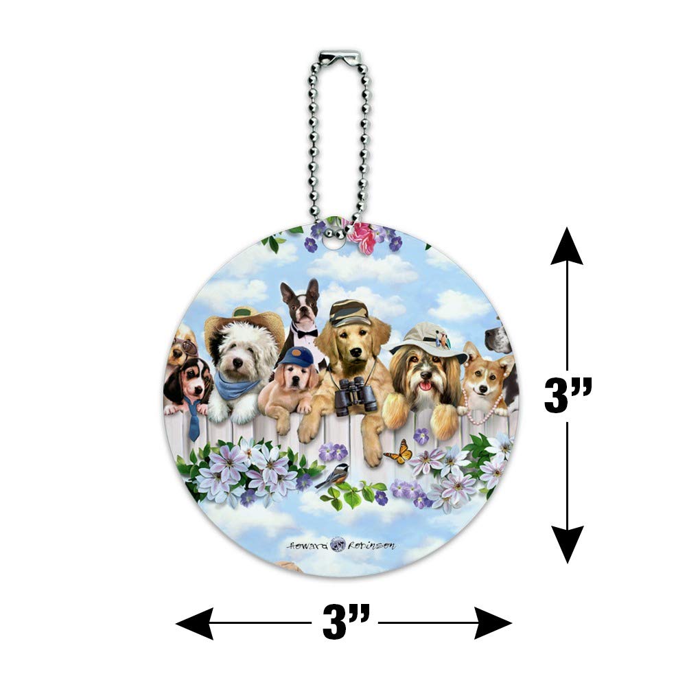 Custom Dog on Fence Pattern Round Luggage ID Tag - Personalized Suitcase & Carry-On Accessory for Travel, Vacation & Pet Identification