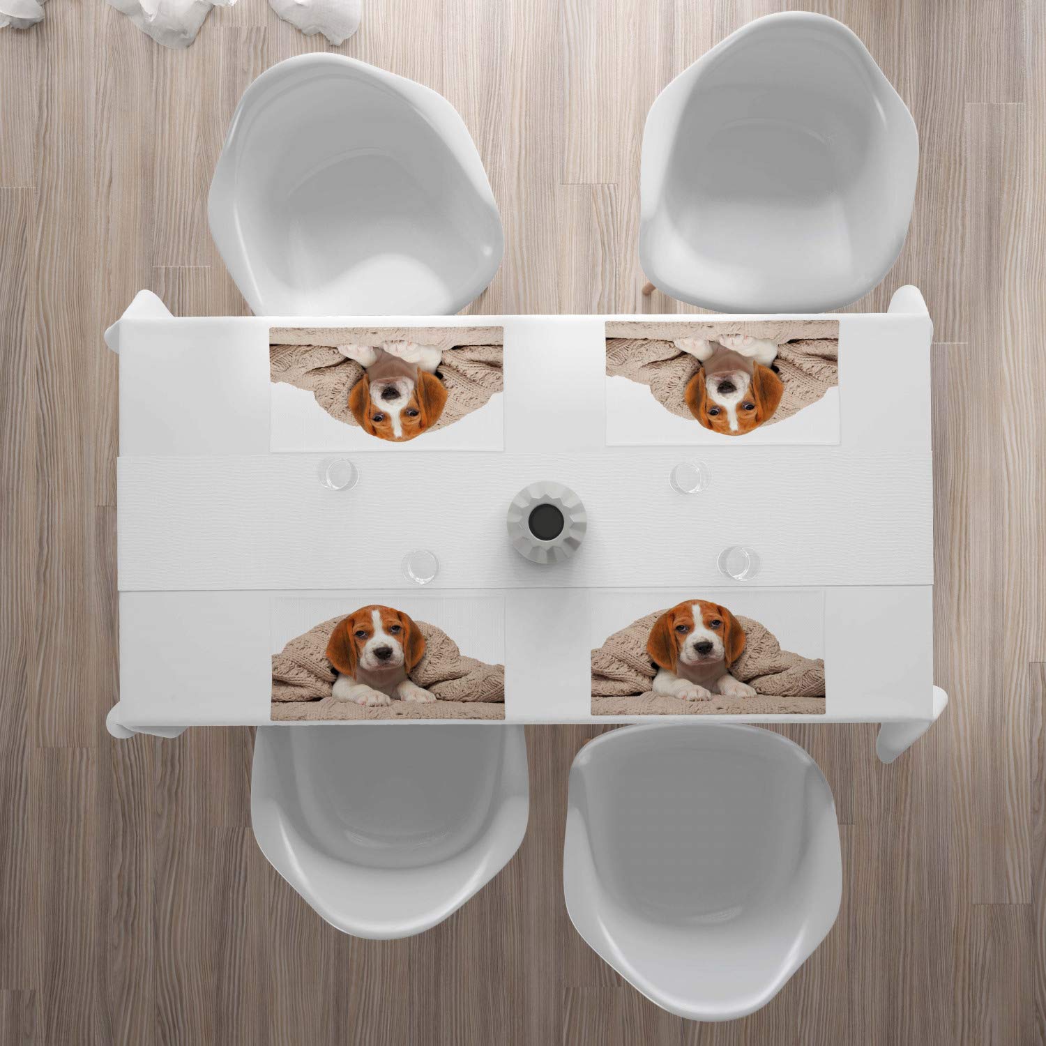 Lunarable Beagle Place Mats Set of 4 - Cozy Puppy Under Blanket Photo Design, Washable Fabric Placemats for Dining Table & Kitchen Decor in Amber & Mustard - Perfect for Dog Lovers' Home, Dinner Parties & Holiday Gatherings