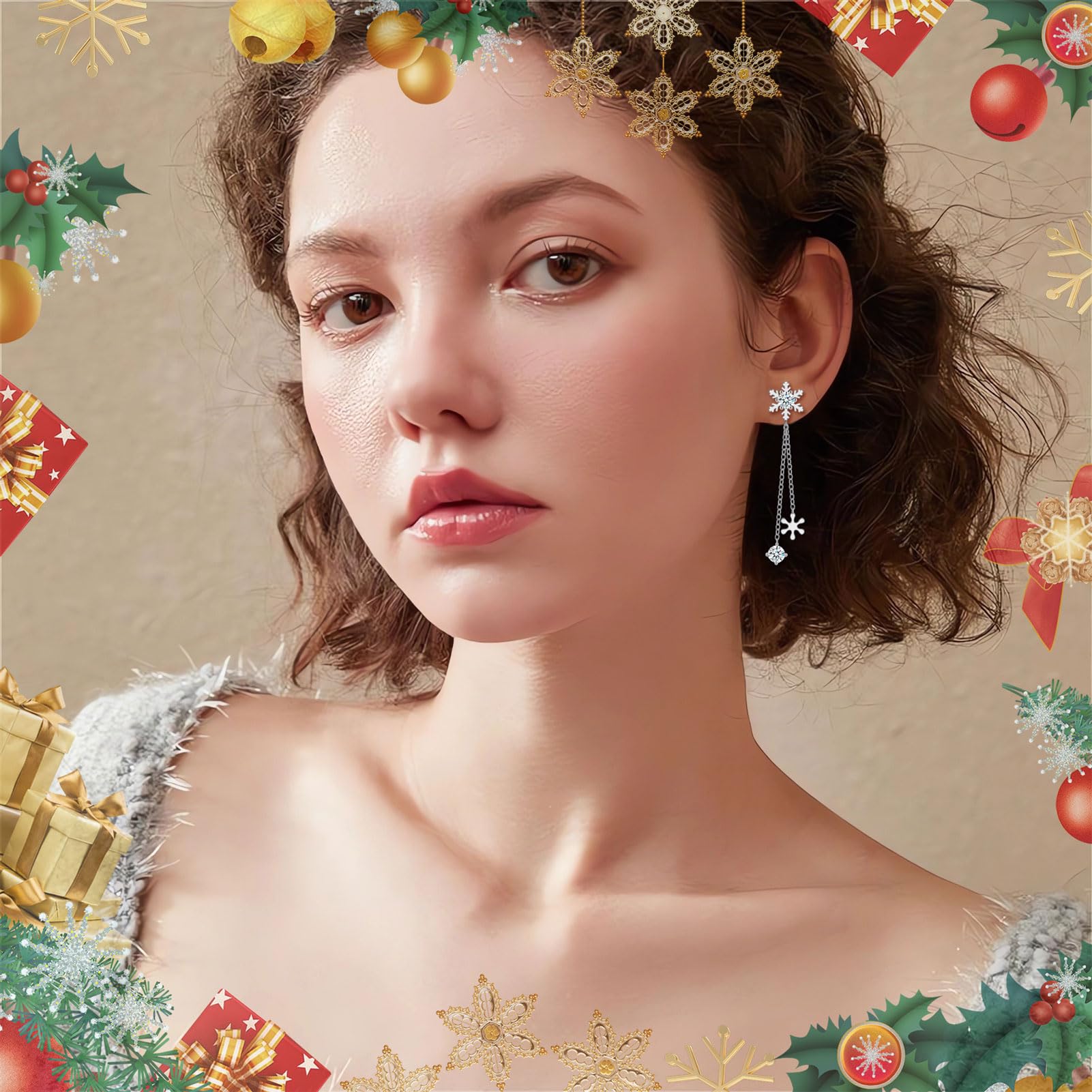 Bewenda 925 Sterling Silver Asymmetric Snowflake Dangle Earrings for Women - Hypoallergenic Zirconia Drop Earrings with Gift Box | Christmas Party, Holiday Gifts, Wedding & Evening Wear Accessories