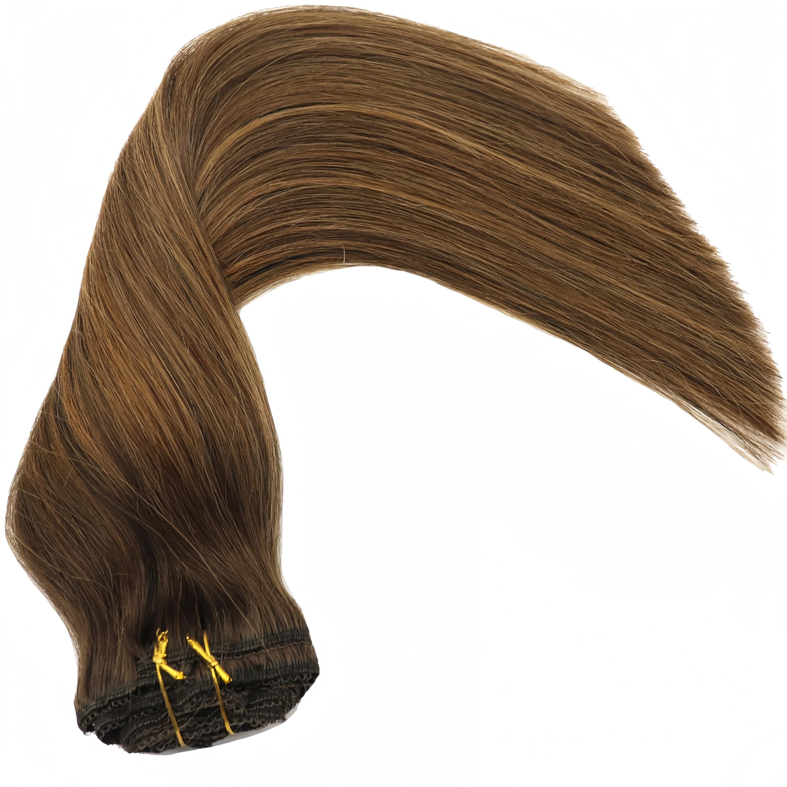 20 Inch Real Human Hair Clip In Extensions - 120g Ombre Piano Color (Dark Brown Roots/Chestnut Blonde Highlights) - Double Wefted, Silky Soft for Volume & Length - Perfect for Parties, Weddings & Daily Styling