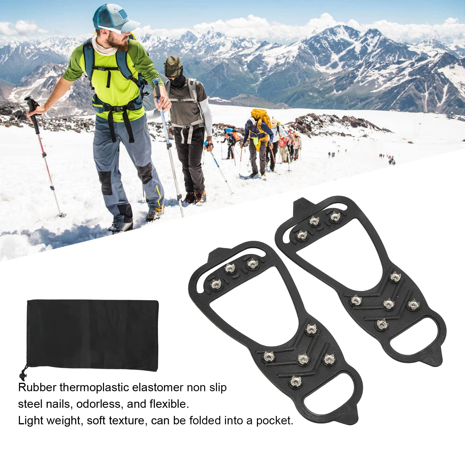 Best Ice Shoe Grips for Walking - Lightweight 8-Tooth Crampons for Snow & Ice (1 Pair, XL) - Perfect for Winter Hiking, Dog Walking & Outdoor Adventures