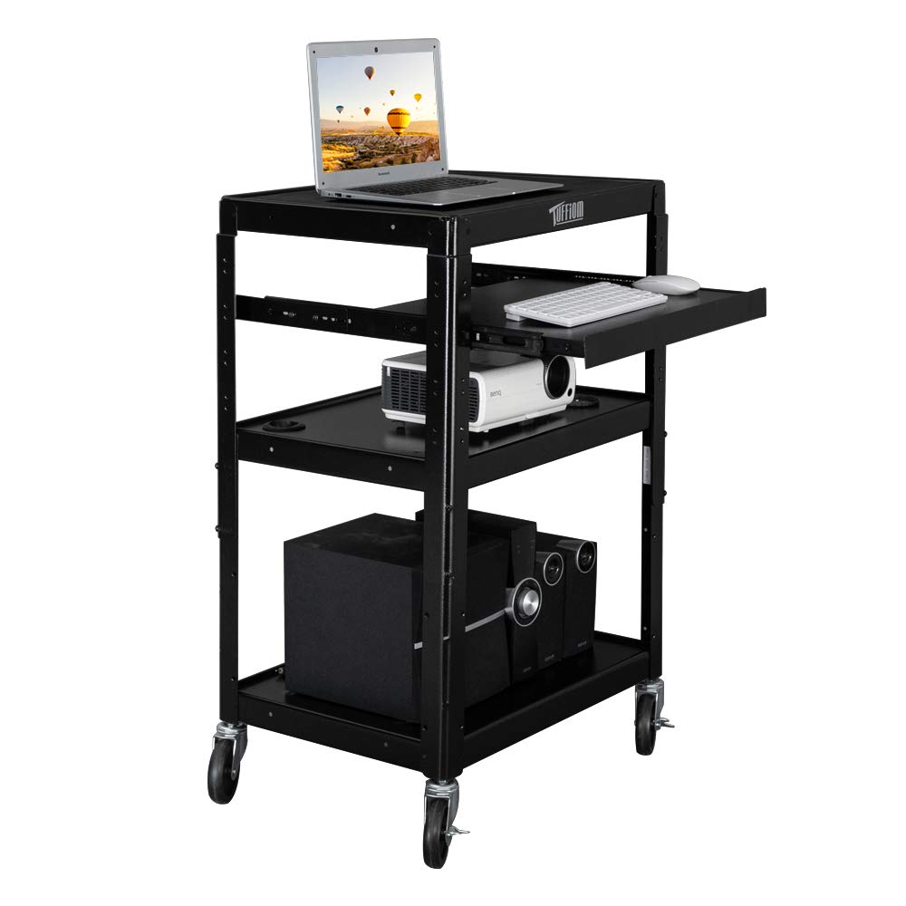 TUFFIOM AV Presentation Cart for Video Projector & Laptop - Mobile Workstation Utility Media Cart with Keyboard Shelf - Rolling Storage Stand for School, Classroom & Office Use - Perfect for Presentations, Meetings & Digital Learning