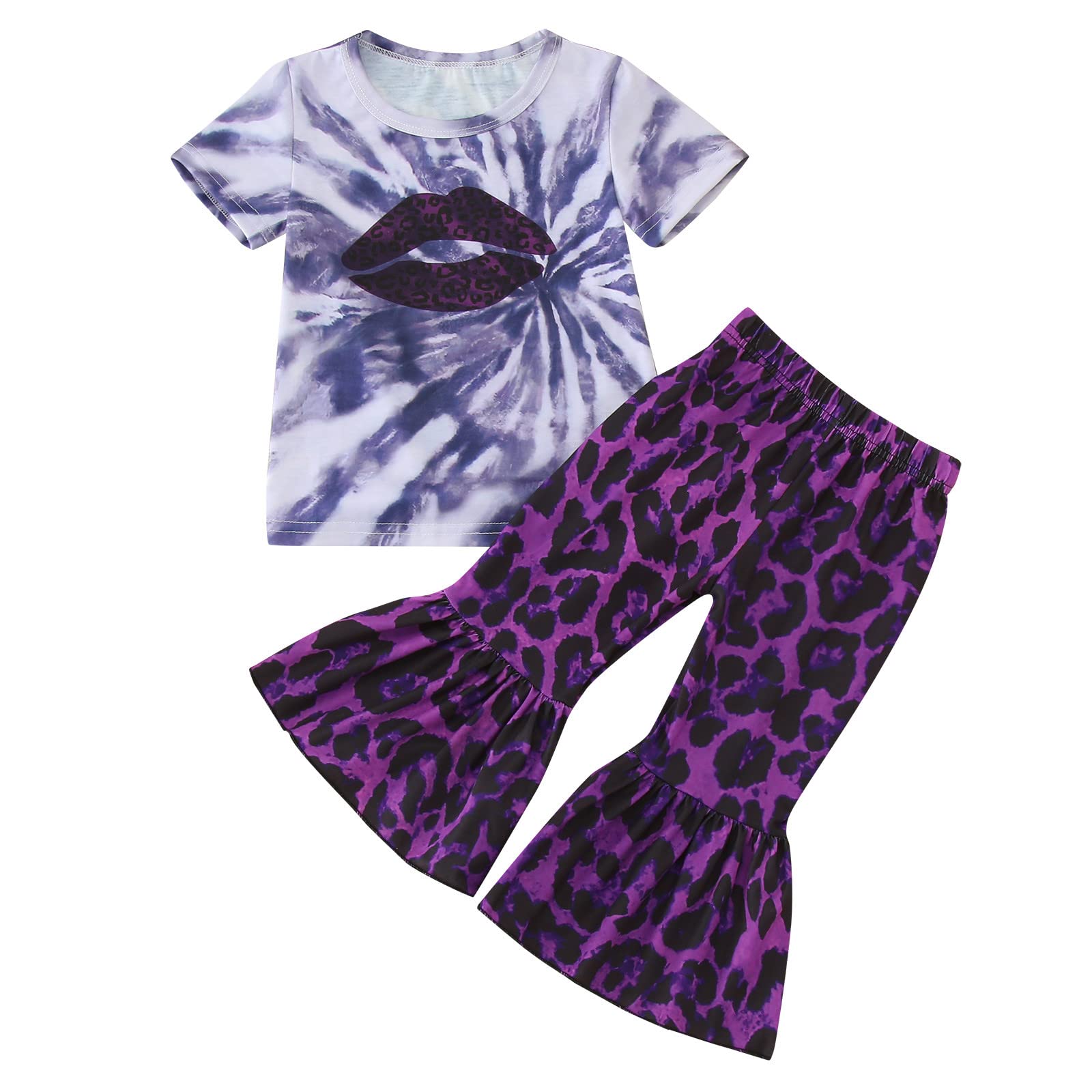 Toddler Girls Bell Bottom Outfit Set - Short Sleeve Top & Leopard Print Flared Pants | Cute Summer Clothes for Baby Girls | Perfect for Playdates, Birthday Parties & Family Outings