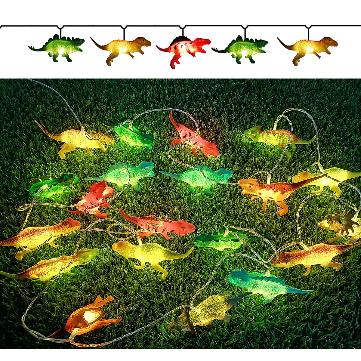 Dinosaur String Lights Battery Powered - 9.8Ft 20 LED Dino Toy Lights with Remote Control, 8 Lighting Modes for Bedroom, Birthday Party, Christmas Tree & Home Decor | Perfect for Kids Room, Nursery, Themed Parties & Holiday Decorations