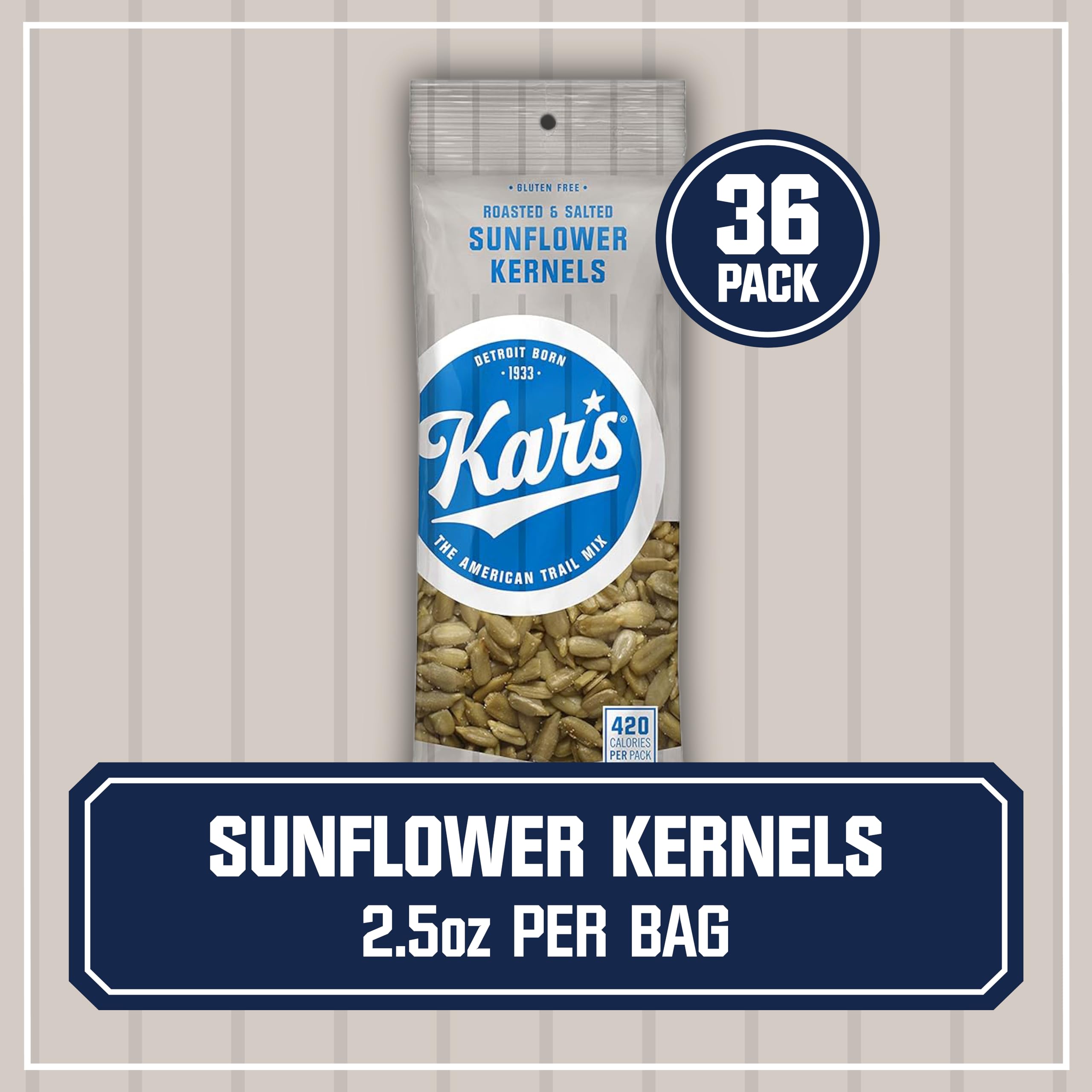 Kar's Nuts Roasted & Salted Sunflower Kernels - 2.5oz Individual Snack Packs (36 Count) | Gluten-Free, Healthy Snacks for Office, School & Travel | Bulk Pack of Sunflower Seeds for On-the-Go Nutrition