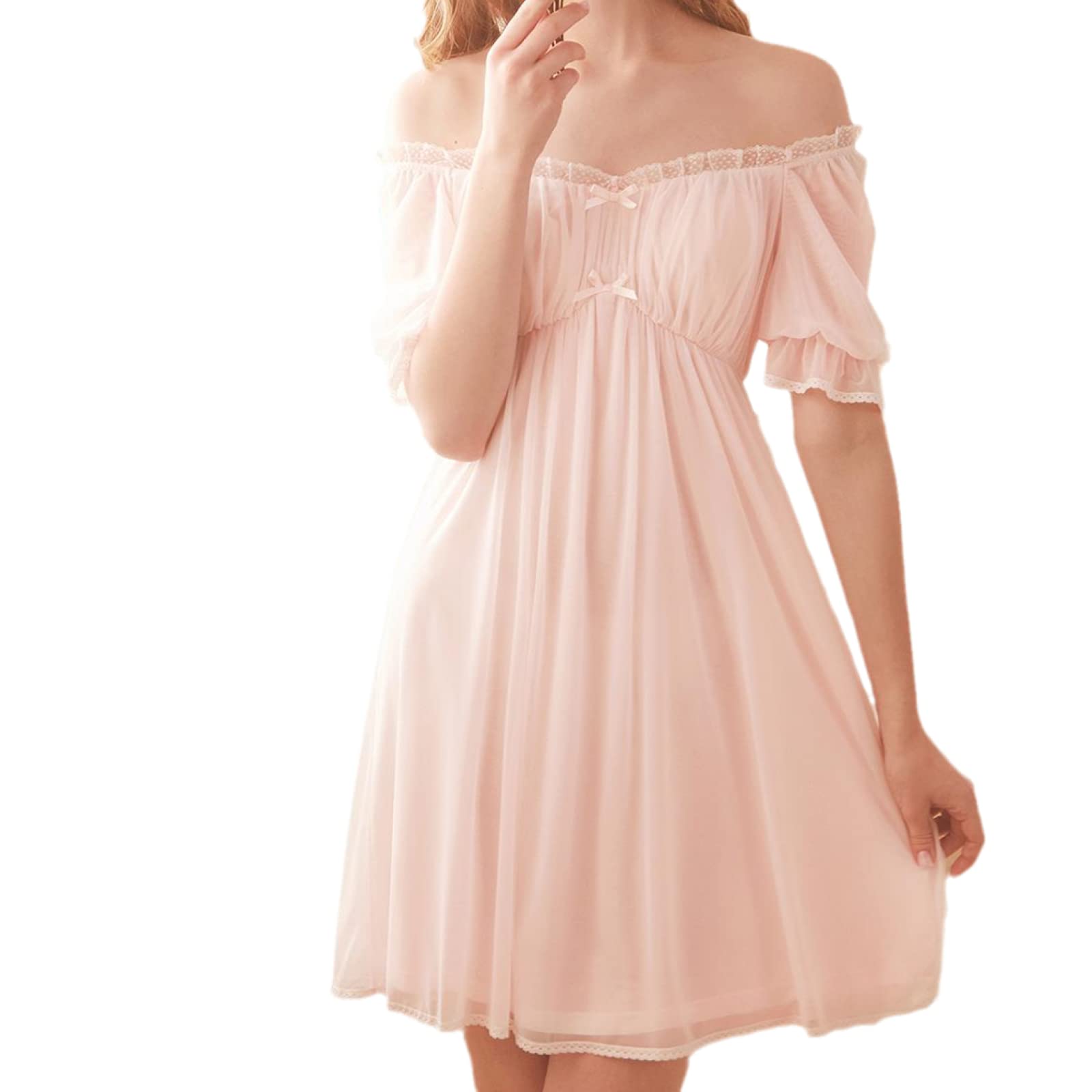 YAROVA Women's Vintage Lace Short Nightgown - Soft Sleepwear Nightshirt & Pajama Set for Women - Perfect for Sleepovers, Lounging and Romantic Nights