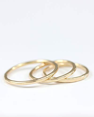 Sterling Silver Hammered Stacking Ring Band - Thin Gold & Silver Stackable Rings for Women - Knuckle Rings for Layering & Everyday Wear - Perfect for Casual, Office & Special Occasions
