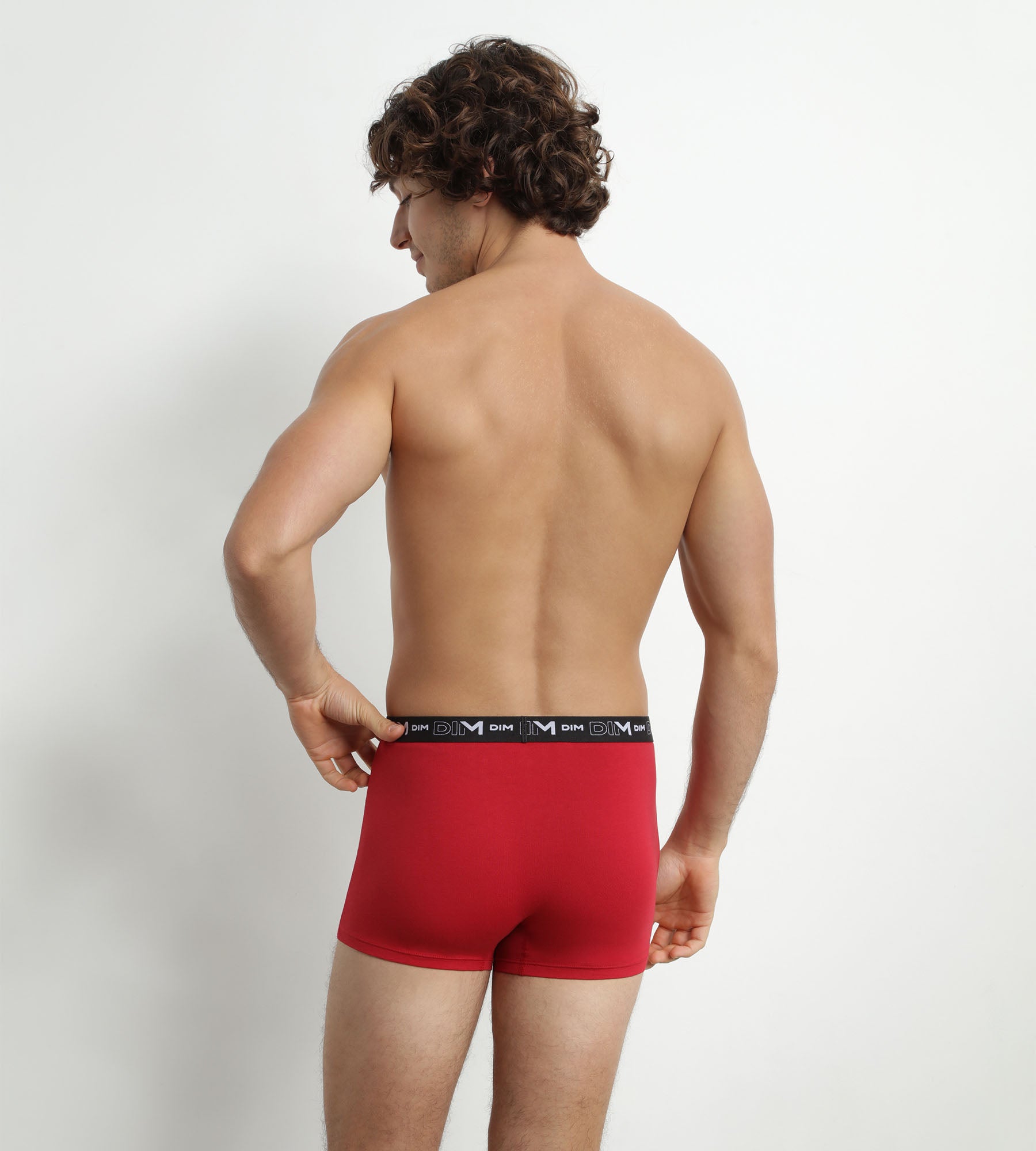 2 Pack Men's Boxer Briefs - Gray & Red Contrast Waistband, DIM Cotton Stretch Underwear for Everyday Comfort & Active Wear