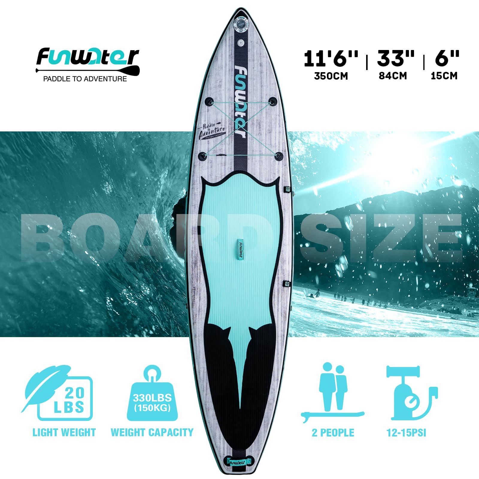 FunWater Inflatable Stand Up Paddle Board - Ultra-Light SUP with Full Accessories Kit (Adjustable Paddle, Pump, Backpack, Leash & Waterproof Phone Case) for Lakes, Rivers & Ocean Paddling Adventures