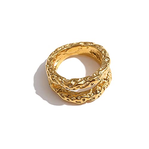 18K Gold Double Layer Stackable Ring for Women - Chunky Statement Minimalist Band Ring - US Size 8 - Perfect Gift for Her, Anniversary & Everyday Wear